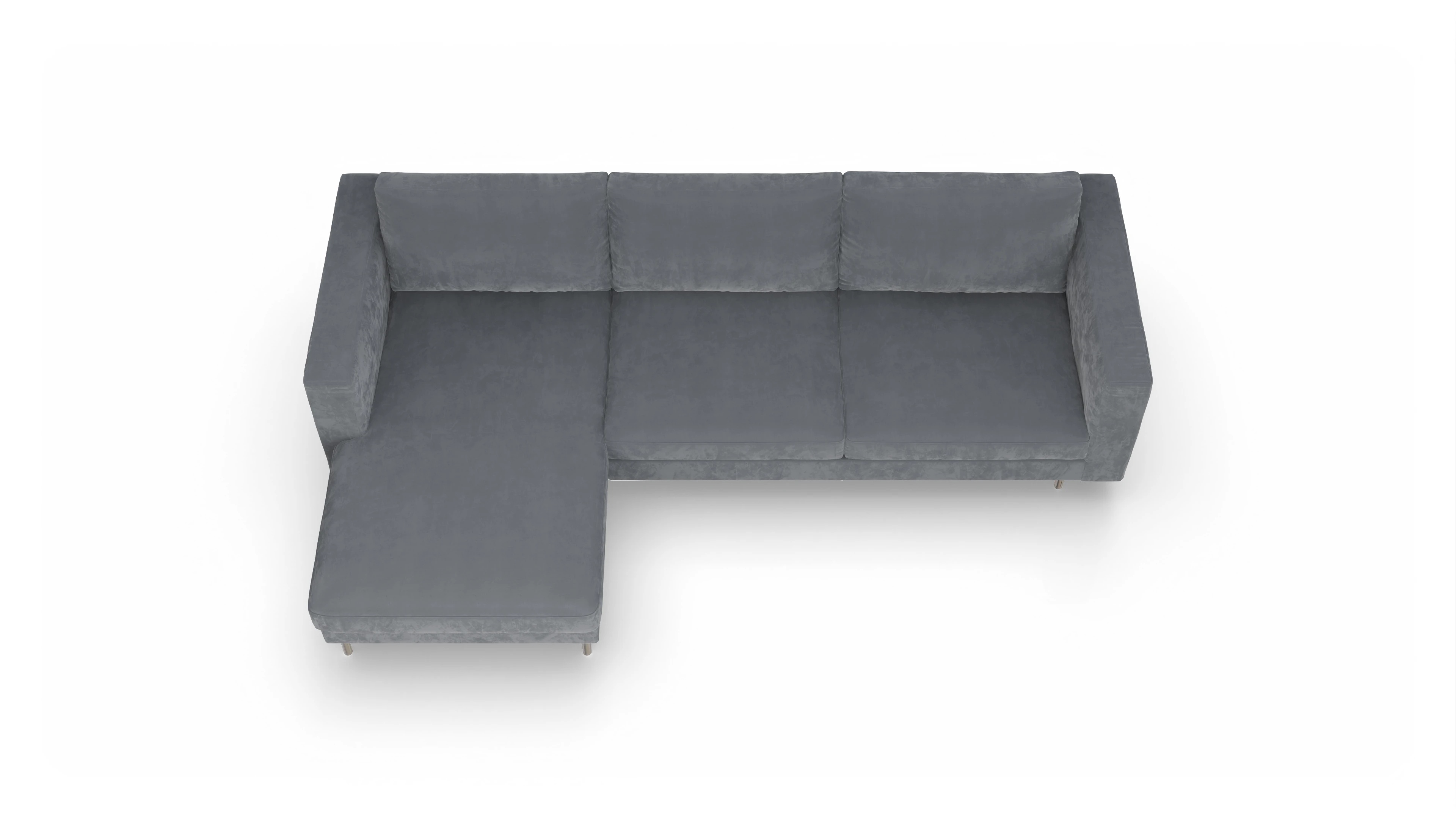 Design-Sofa Silea Ansicht des Produktes Silea Sofa mit Rec links in Samt grau