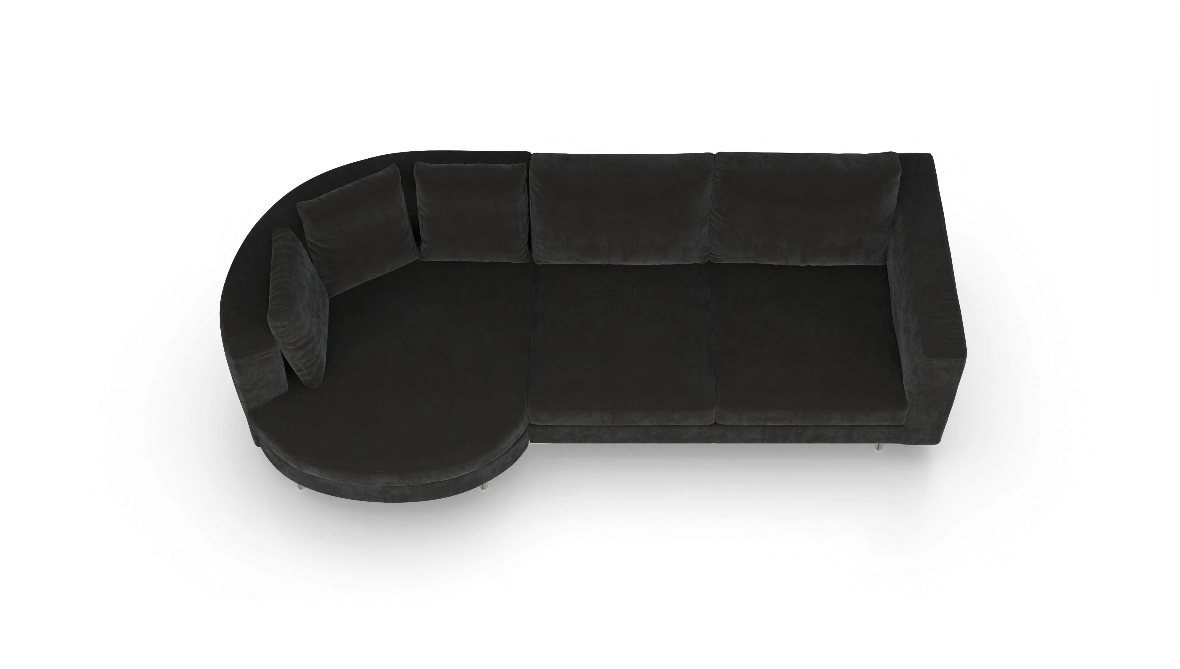 Design-Sofa Silea Ansicht des Produktes Silea Sofa mit Rec links in Samt grau