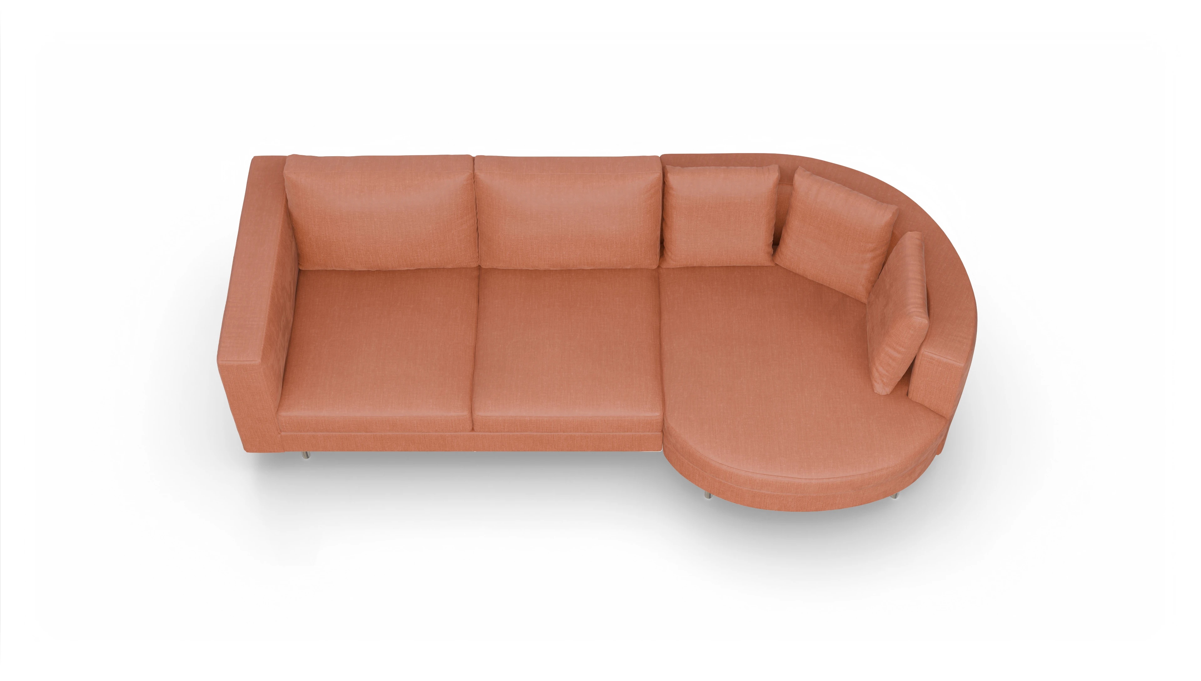 Design-Sofa Silea Ansicht des Produktes Silea Sofa mit Rec rechts in Stoff orange