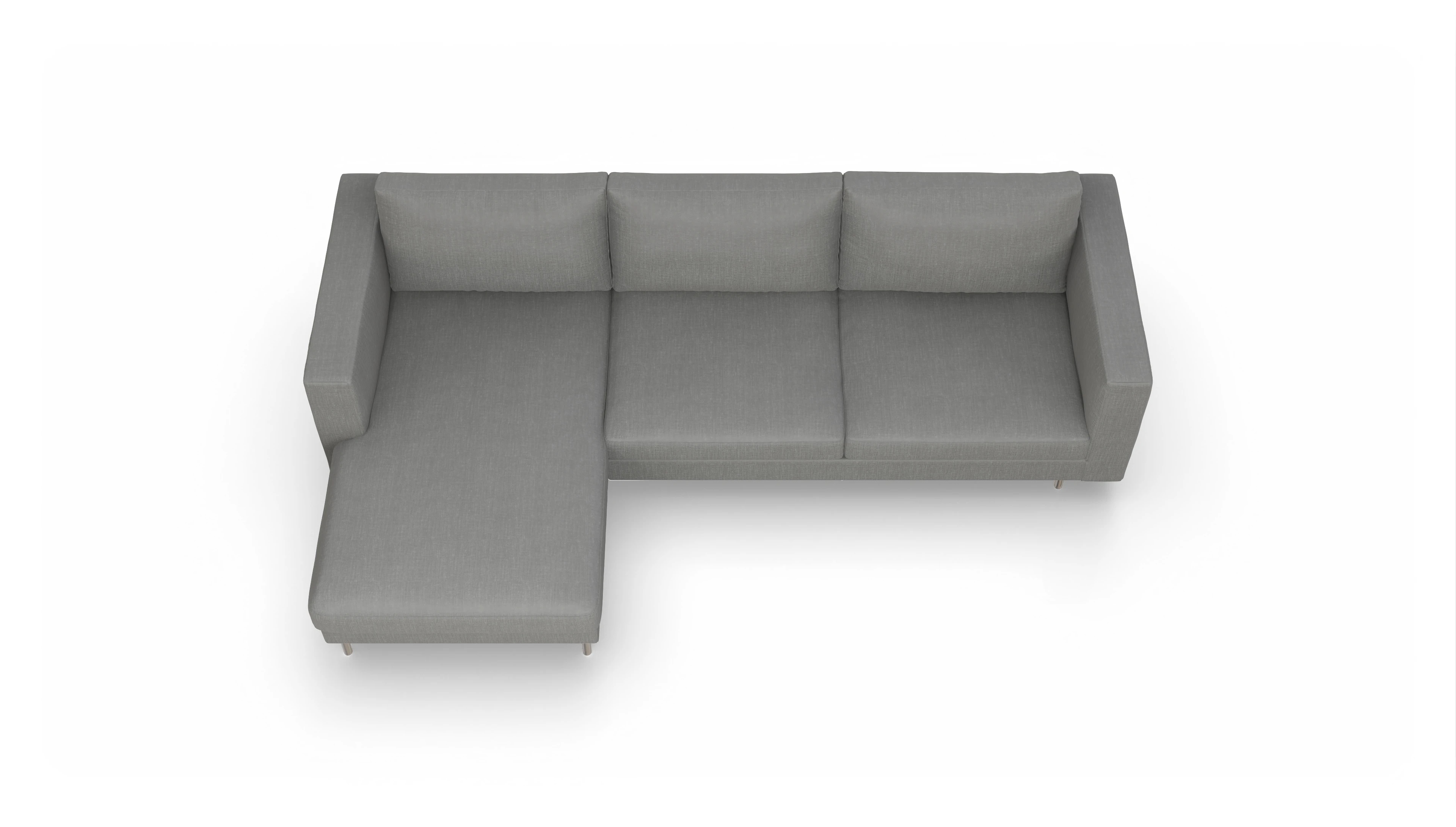 Design-Sofa Silea Ansicht des Produktes Silea Sofa mit Rec links in Stoff grau