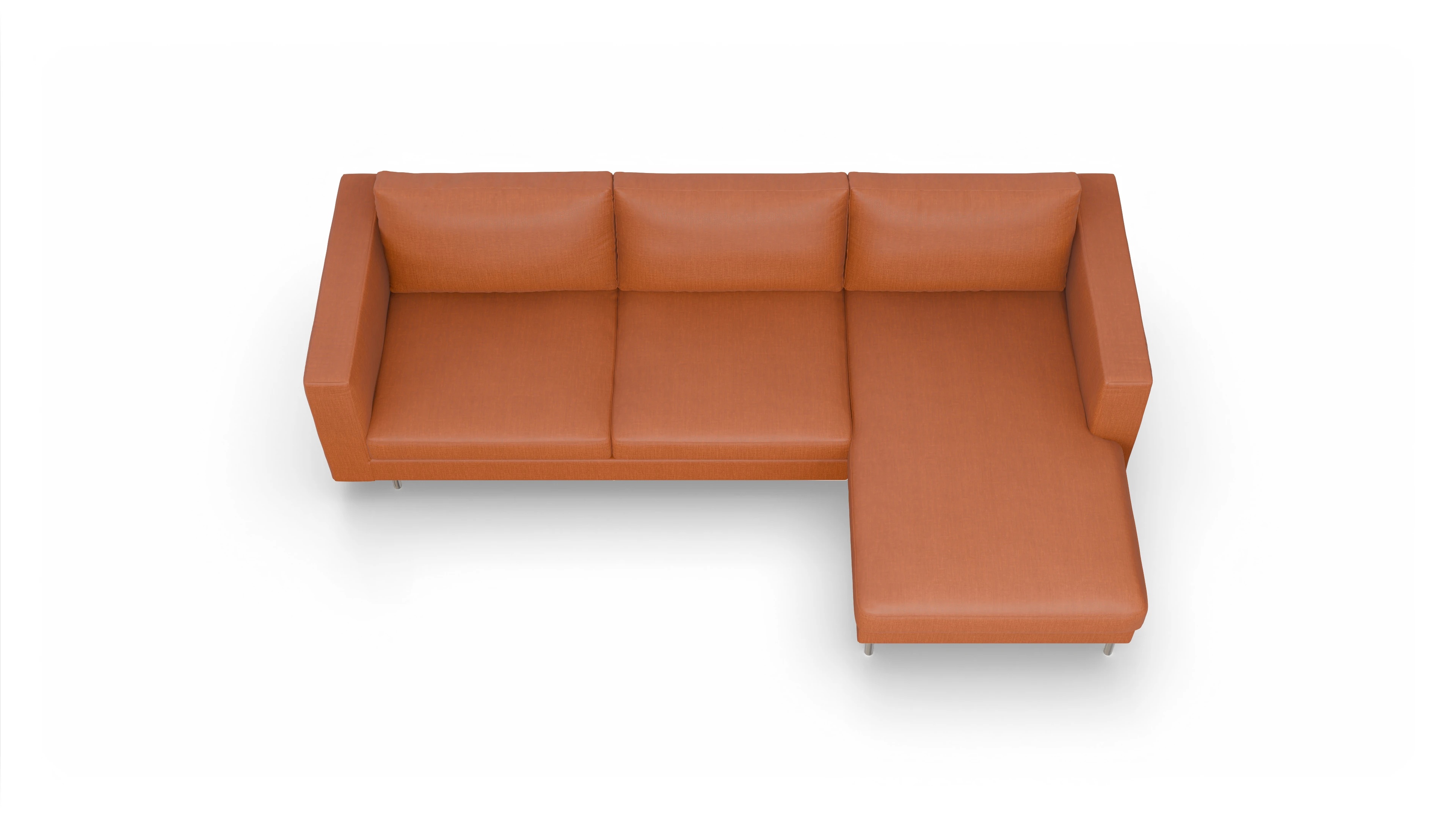 Design-Sofa Silea Ansicht des Produktes Silea Sofa mit Rec rechts in Stoff orange
