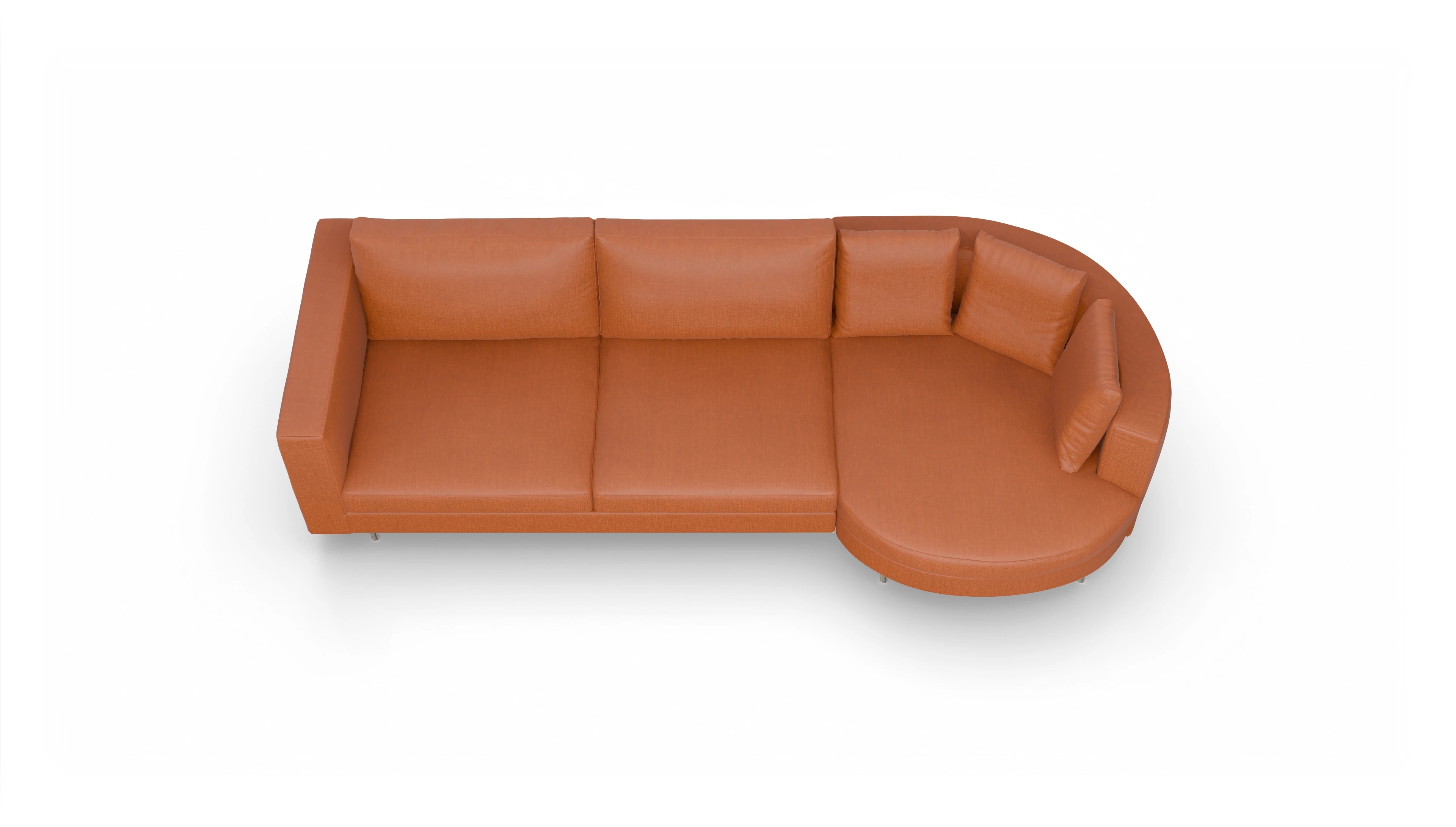 Design-Sofa Silea Ansicht des Produktes Silea Sofa mit Rec rechts in Stoff orange