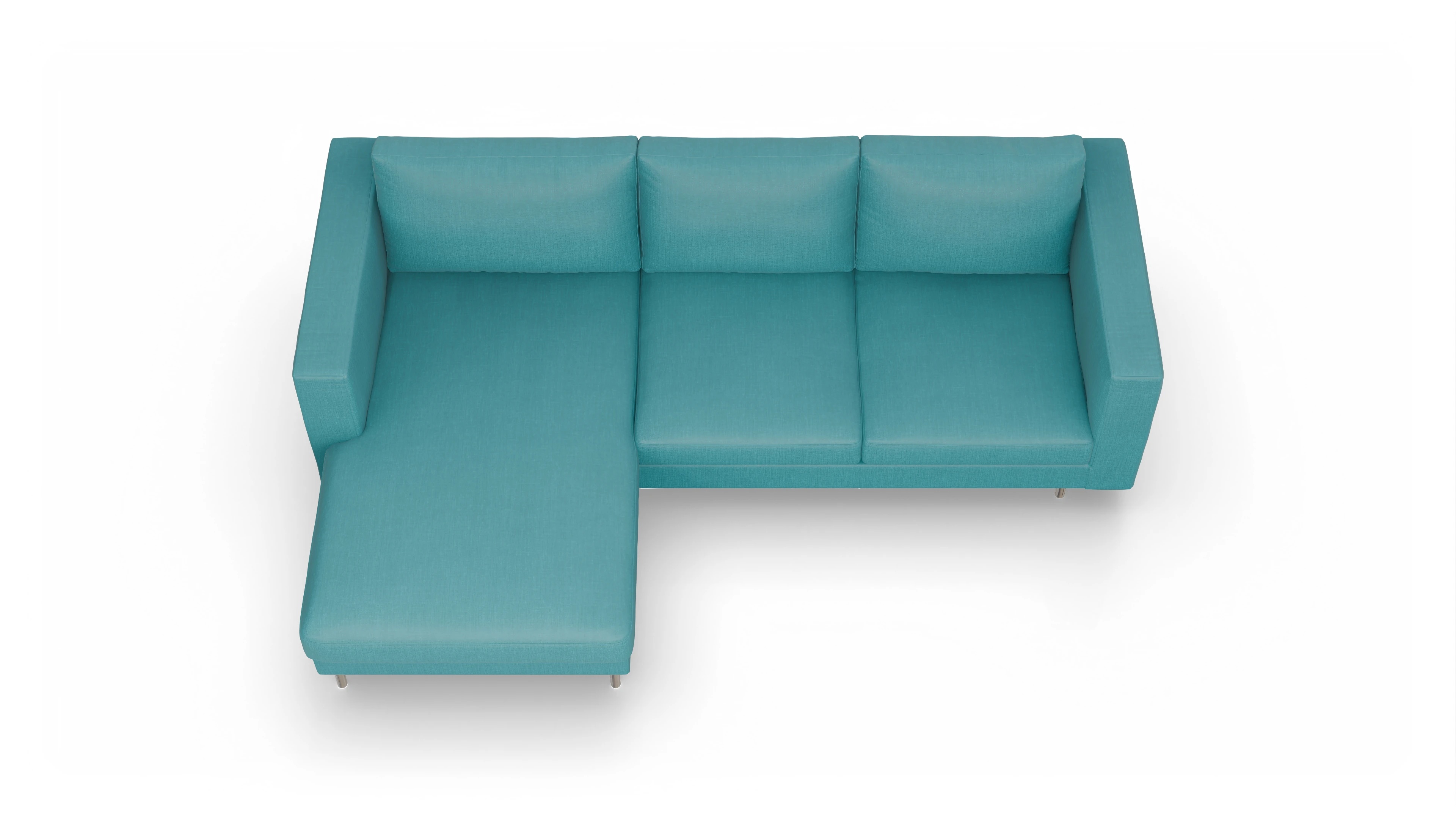 Design-Sofa Silea Ansicht des Produktes Silea Sofa mit Rec links in Stoff blau