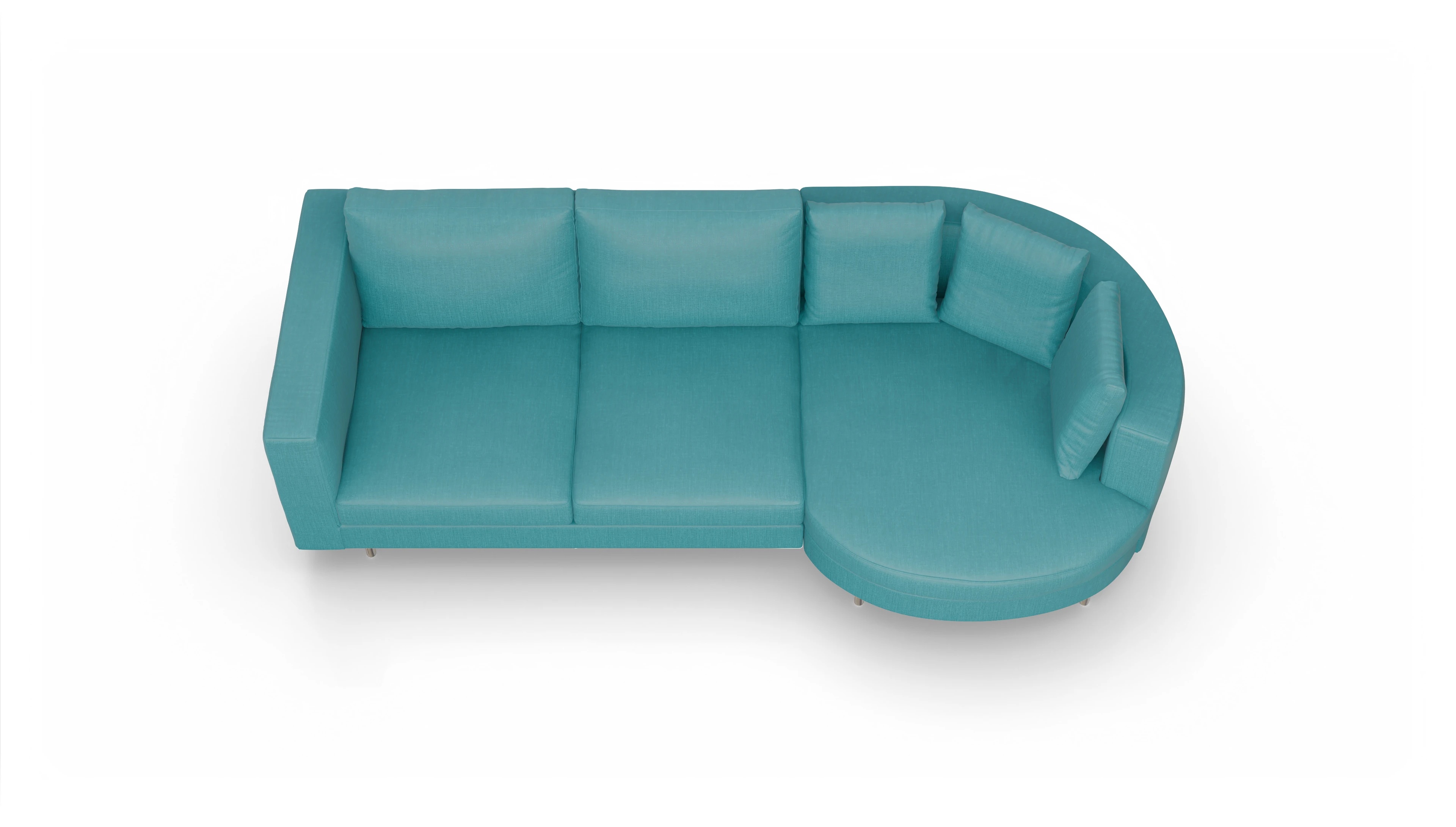 Design-Sofa Silea Ansicht des Produktes Silea Sofa mit Rec rechts in Stoff blau
