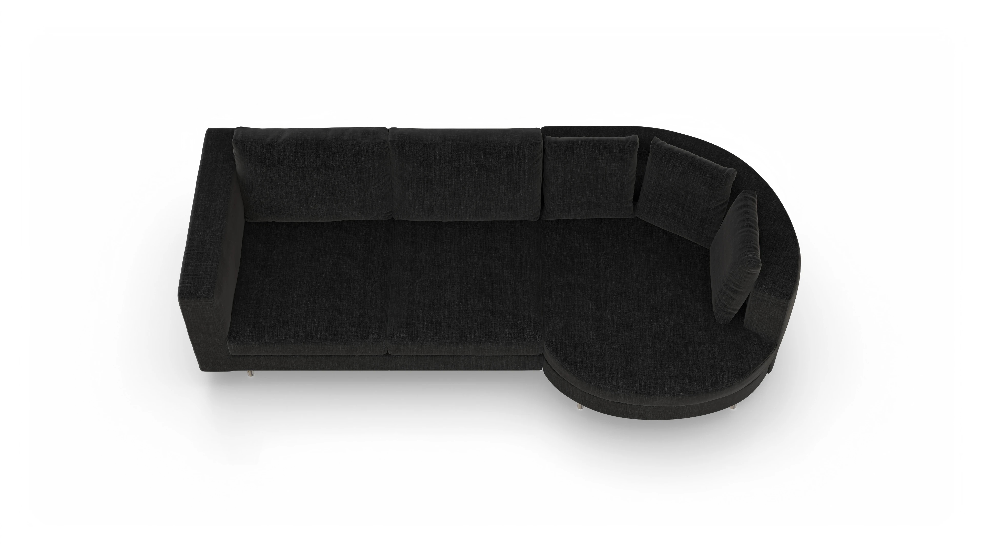 Design-Sofa Silea Ansicht des Produktes Silea Sofa mit Rec rechts in Stoff schwarz