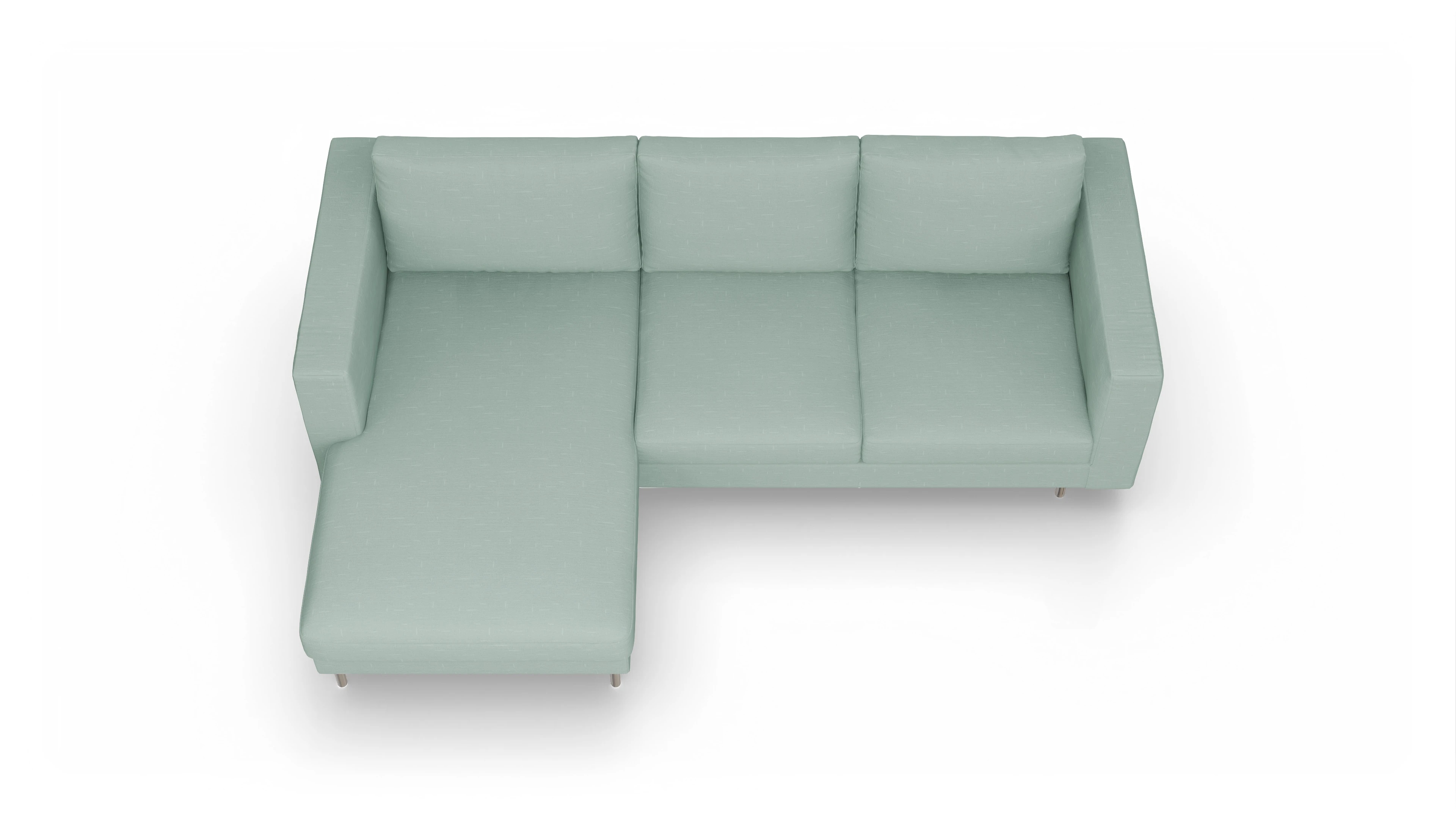 Design-Sofa Silea Ansicht des Produktes Silea Sofa mit Rec links in Stoff grün