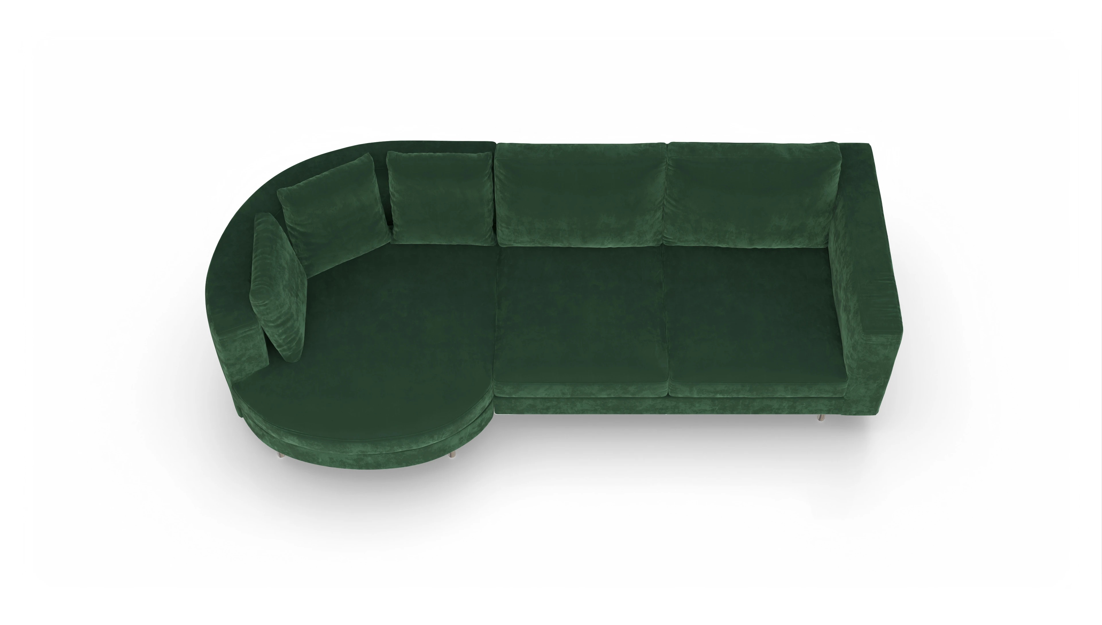 Design-Sofa Silea Ansicht des Produktes Silea Sofa mit Rec links in Samt grün