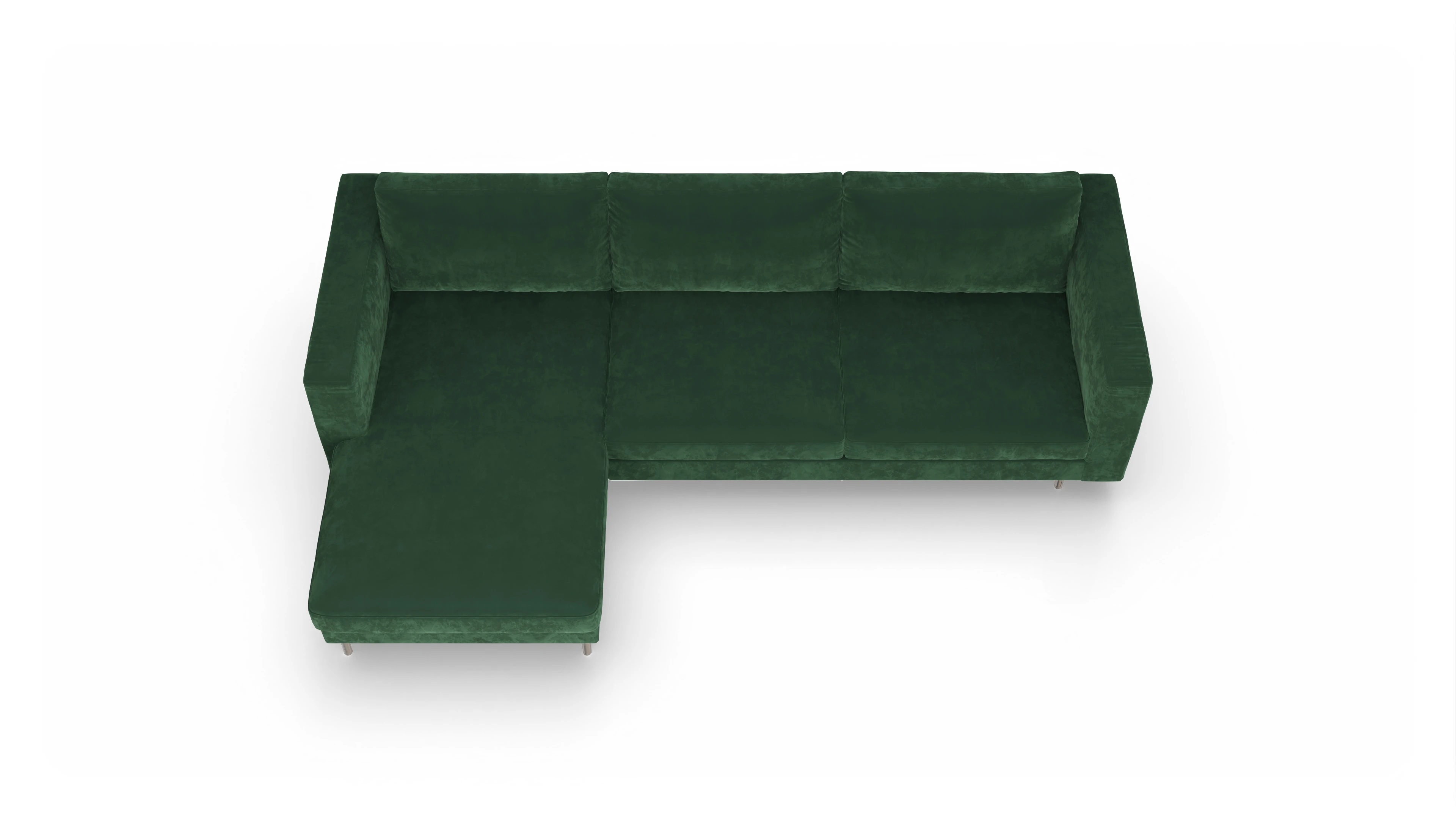 Design-Sofa Silea Ansicht des Produktes Silea Sofa mit Rec links in Samt grün