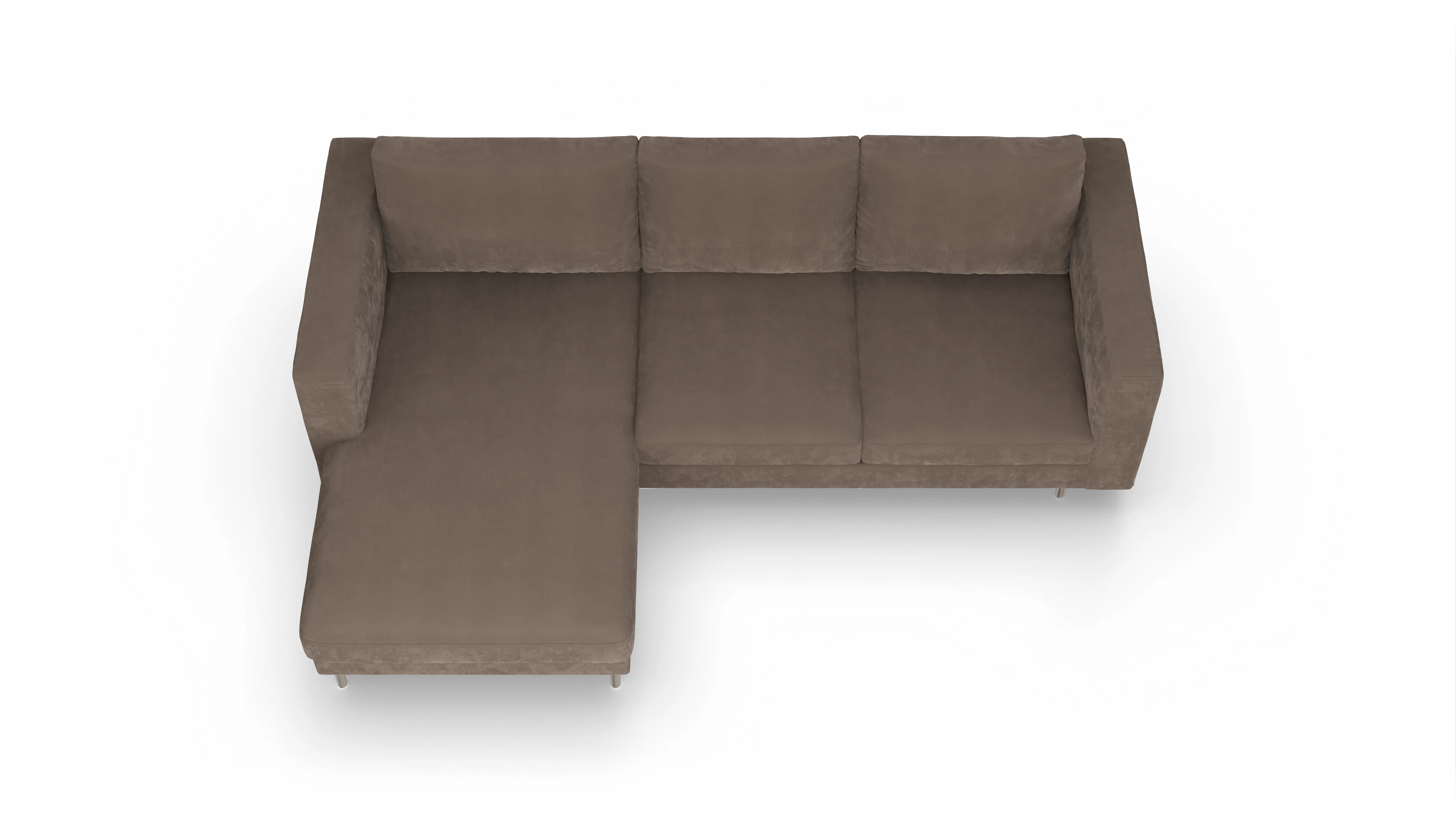 Design-Sofa Silea Ansicht des Produktes Silea Sofa mit Rec links in Samt braun