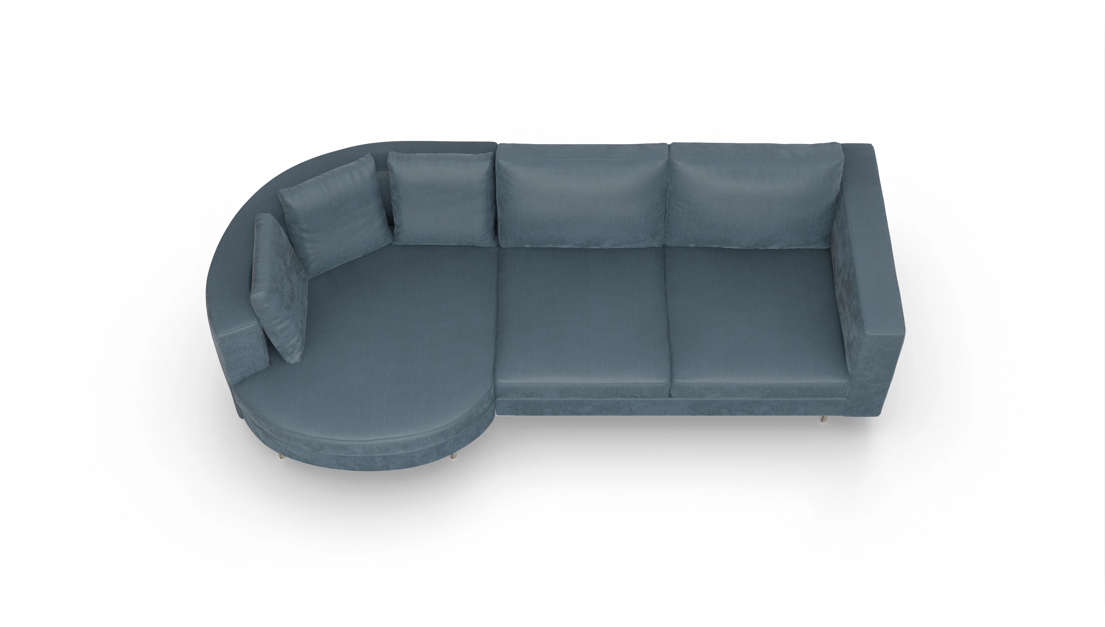 Design-Sofa Silea Ansicht des Produktes Silea Sofa mit Rec links in Stoff blau