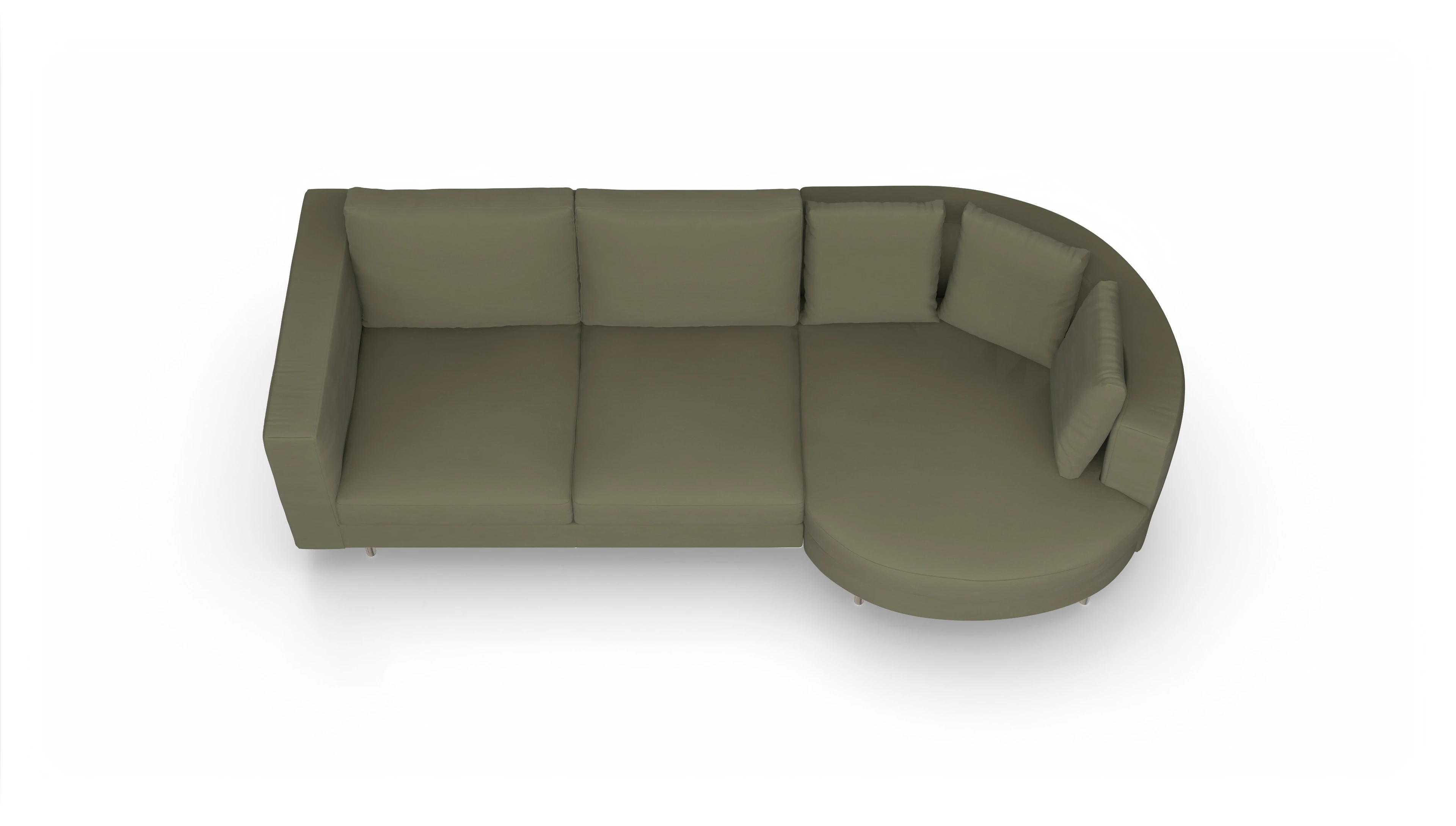Design-Sofa Silea Ansicht des Produktes Silea Sofa mit Rec rechts in Stoff grün