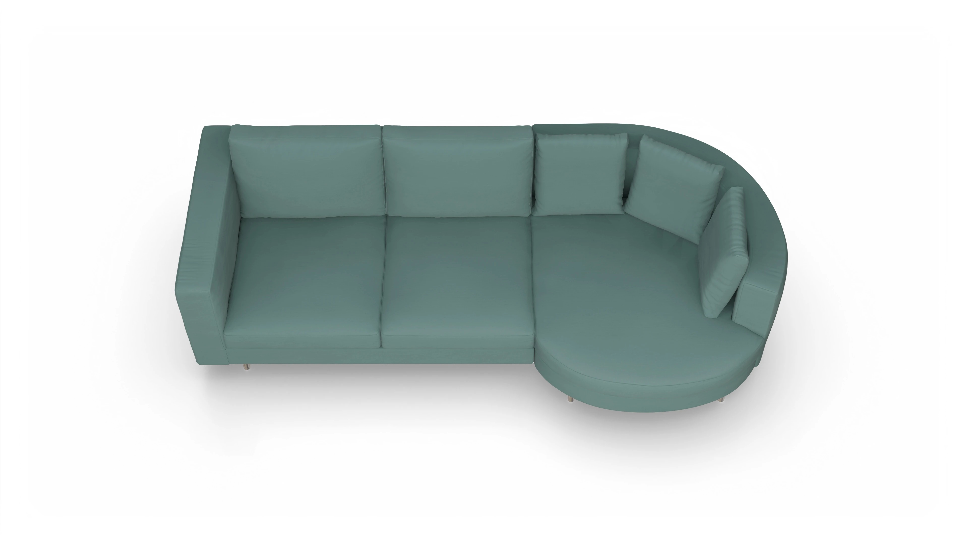 Design-Sofa Silea Ansicht des Produktes Silea Sofa mit Rec rechts in Stoff blau