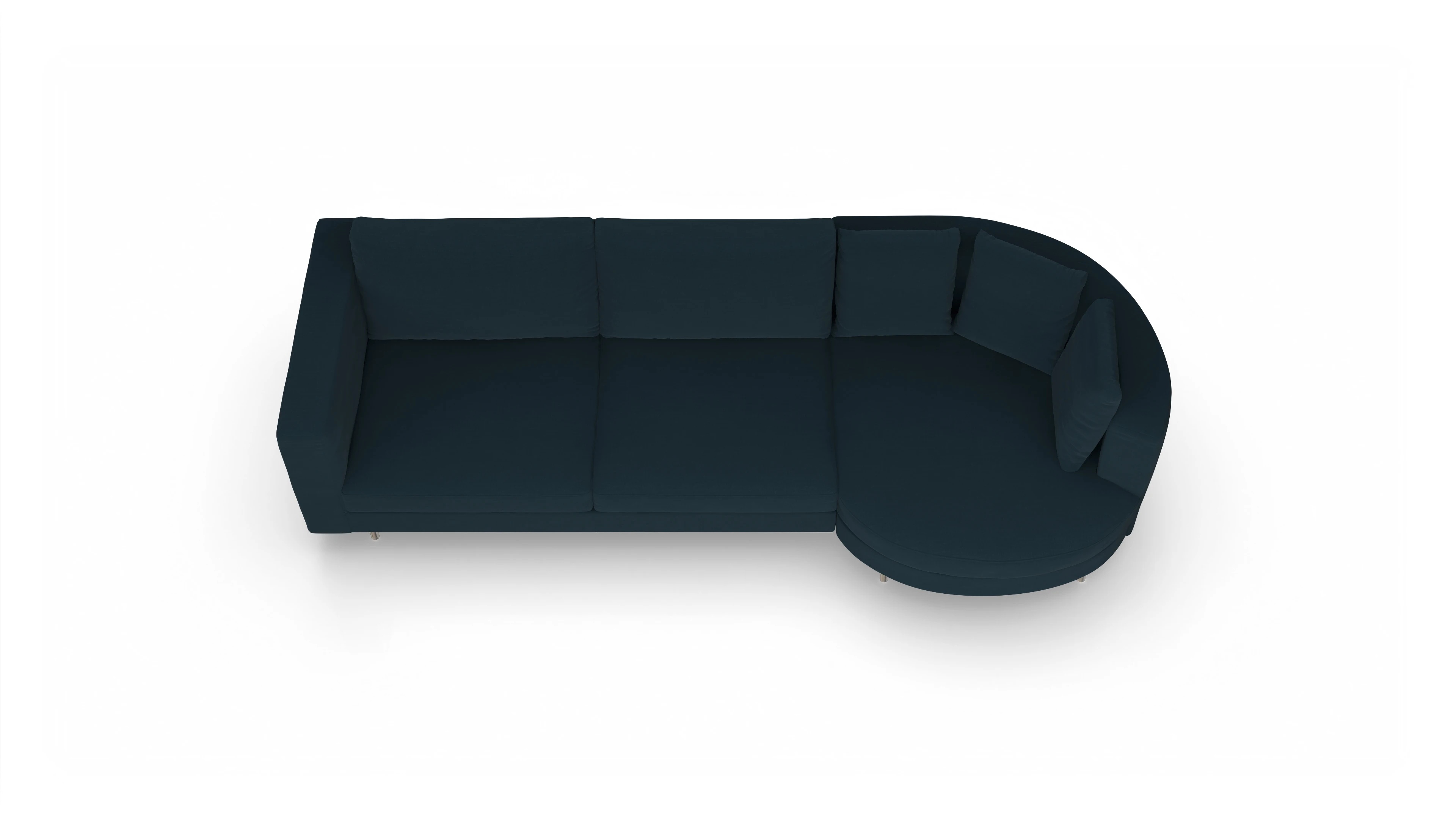Design-Sofa Silea Ansicht des Produktes Silea Sofa mit Rec rechts in Stoff blau