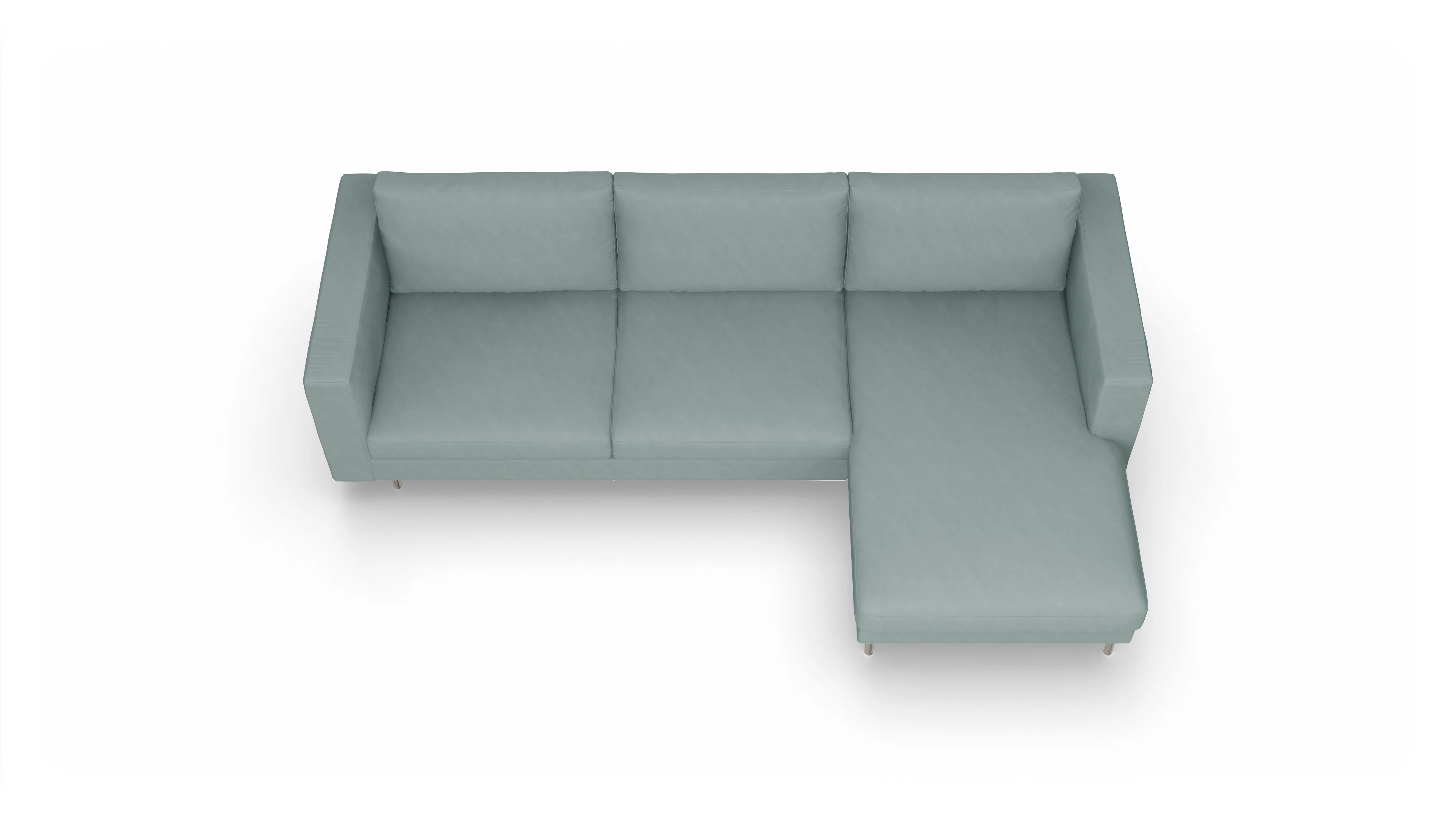 Design-Sofa Silea Ansicht des Produktes Silea Sofa mit Rec rechts in Stoff blau