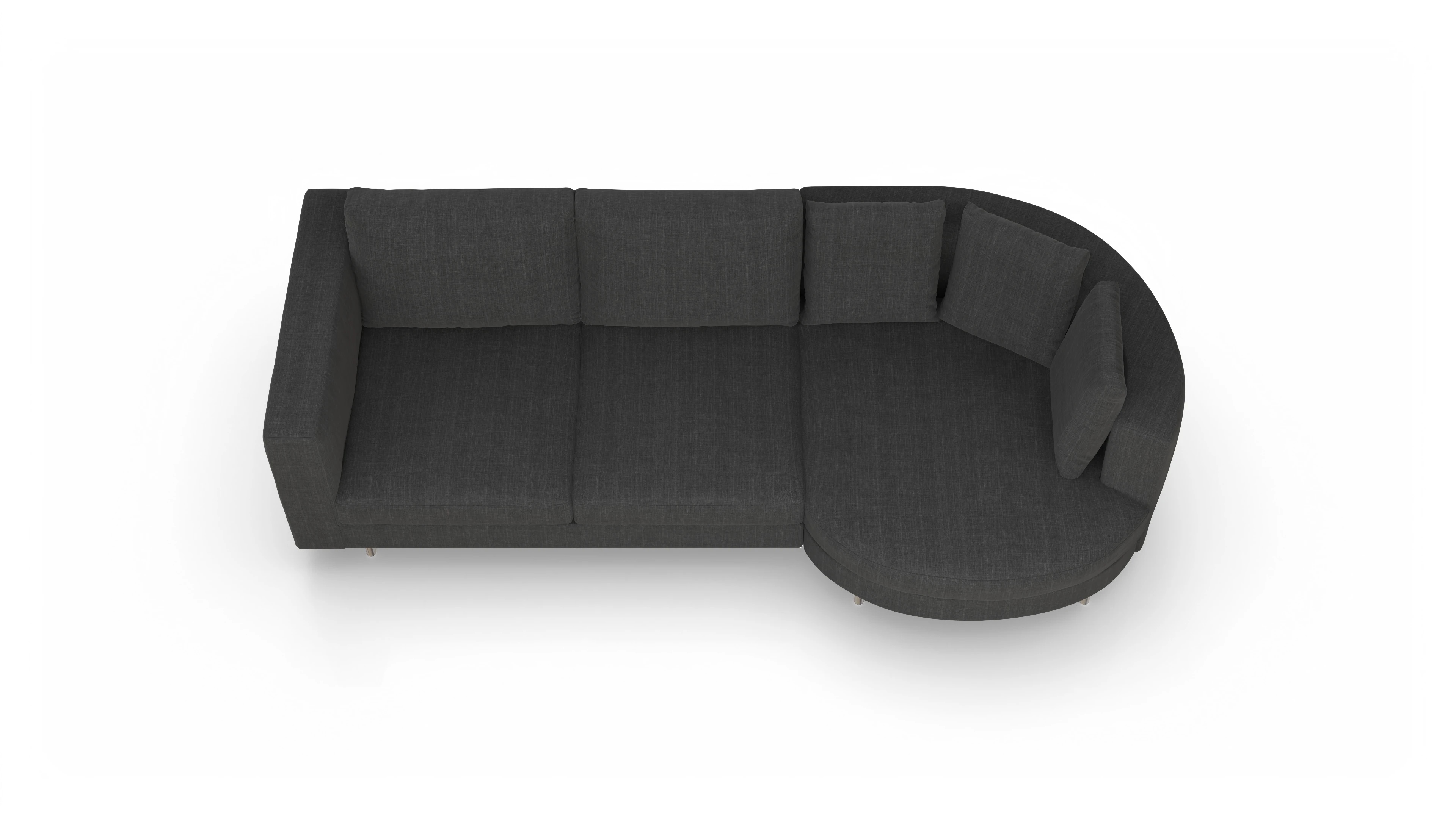 Design-Sofa Silea Ansicht des Produktes Silea Sofa mit Rec rechts in Stoff schwarz