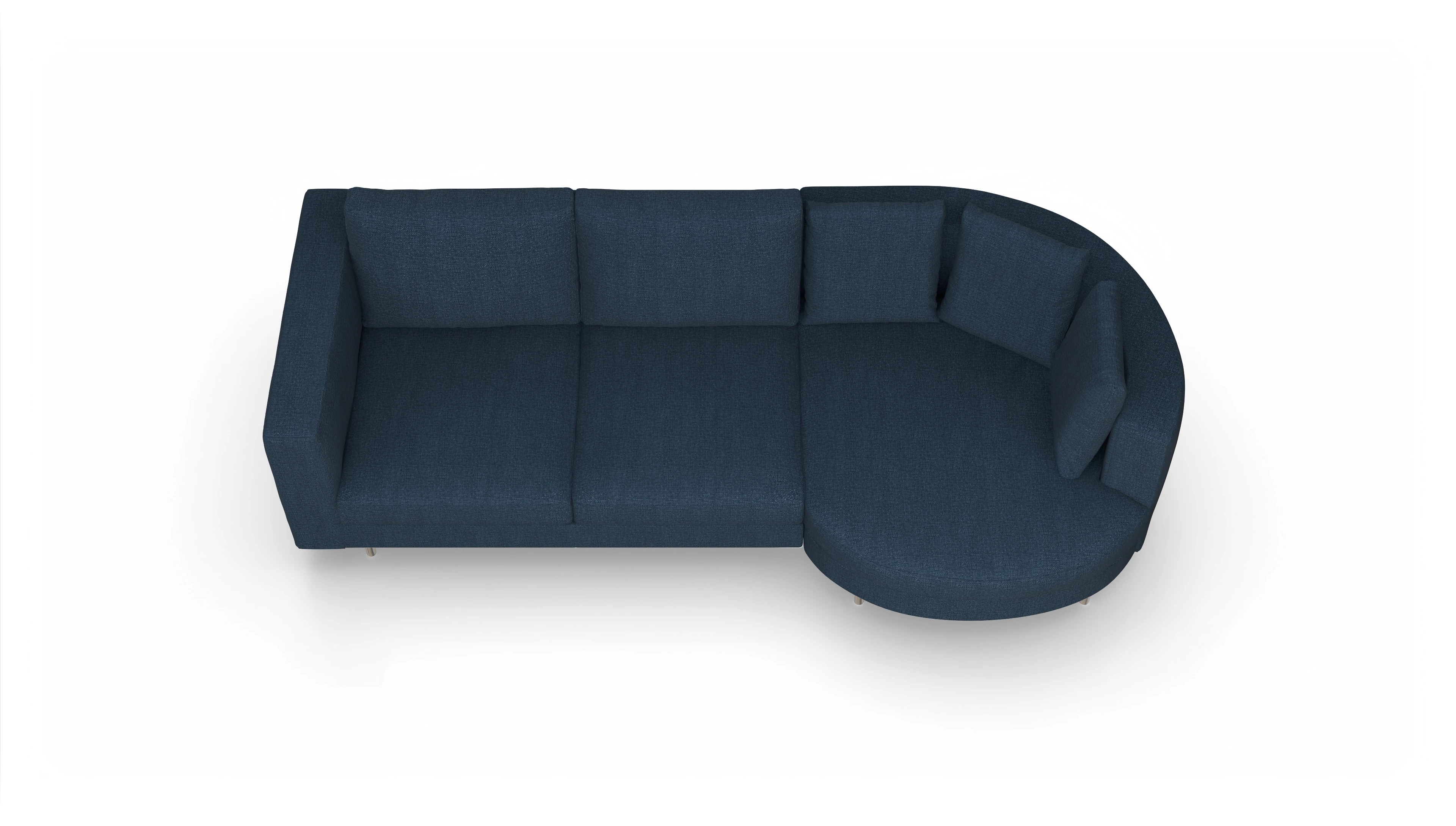 Design-Sofa Silea Ansicht des Produktes Silea Sofa mit Rec rechts in Stoff blau