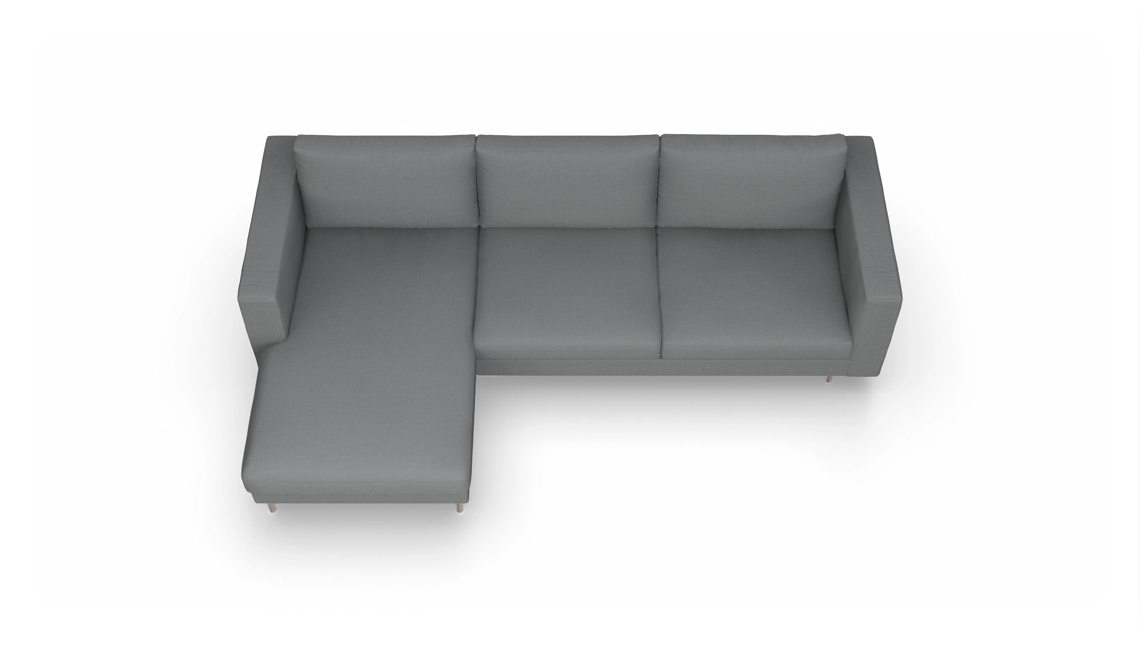 Design-Sofa Silea Ansicht des Produktes Silea Sofa mit Rec links in Stoff grau