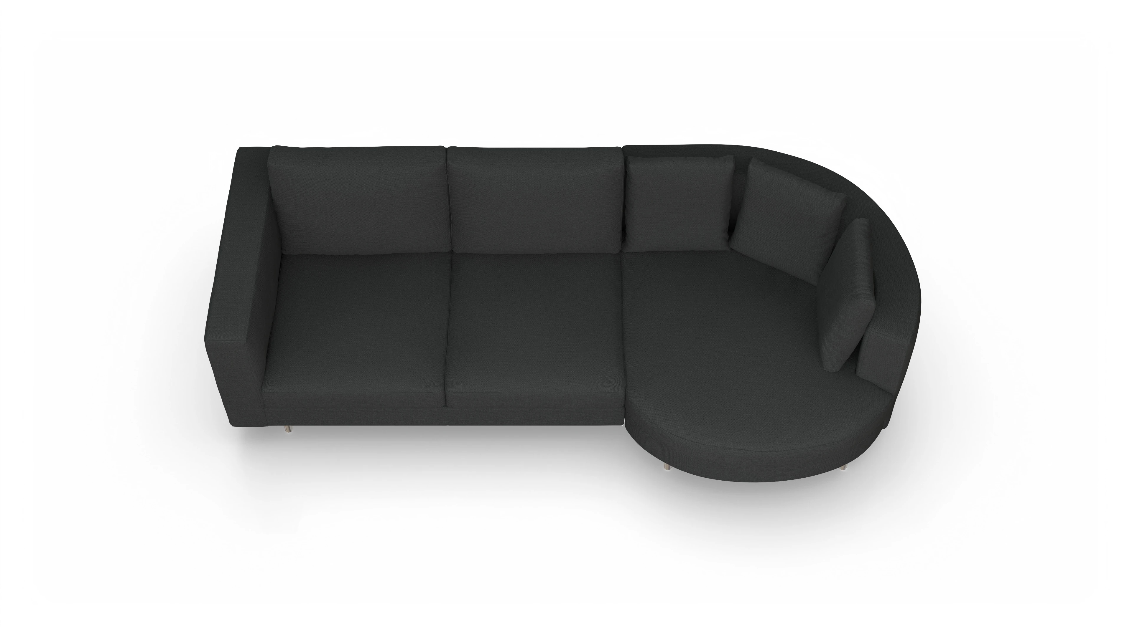 Design-Sofa Silea Ansicht des Produktes Silea Sofa mit Rec rechts in Stoff schwarz