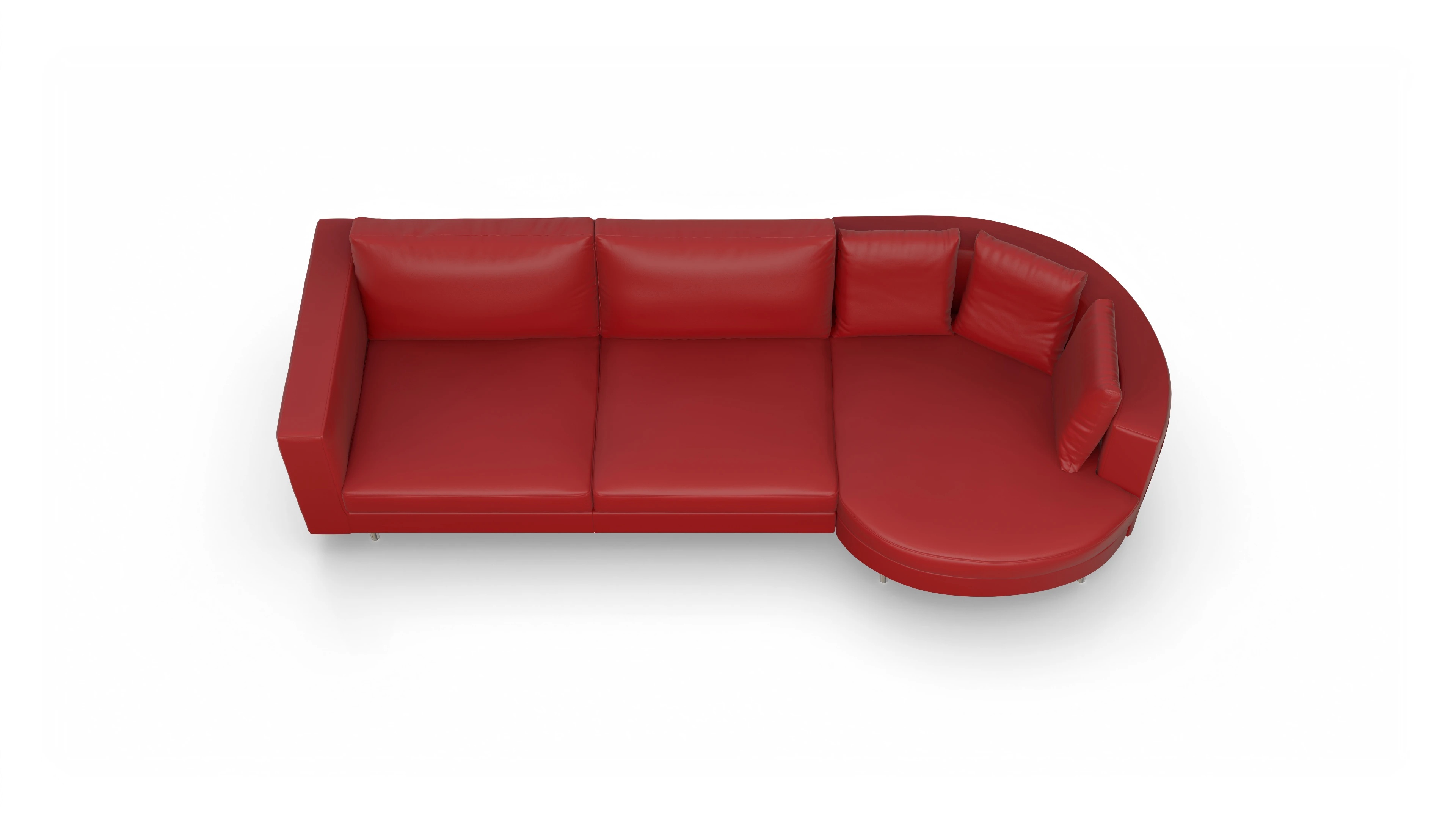 Design-Sofa Silea in Leder Ansicht des Produktes Silea Sofa mit Rec rechts in Leder rot