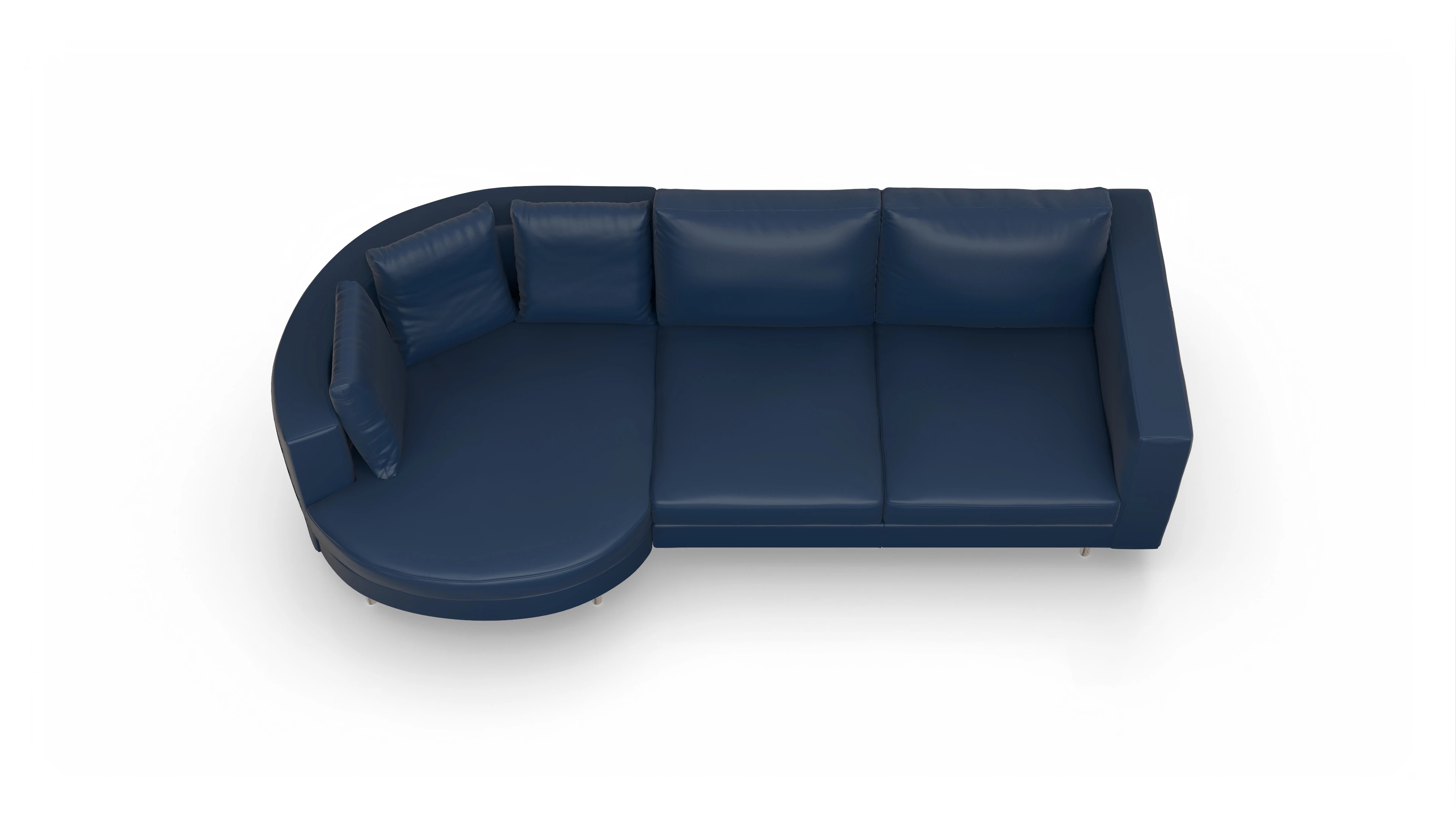 Design-Sofa Silea in Leder Ansicht des Produktes Silea Sofa mit Rec links in Leder blau