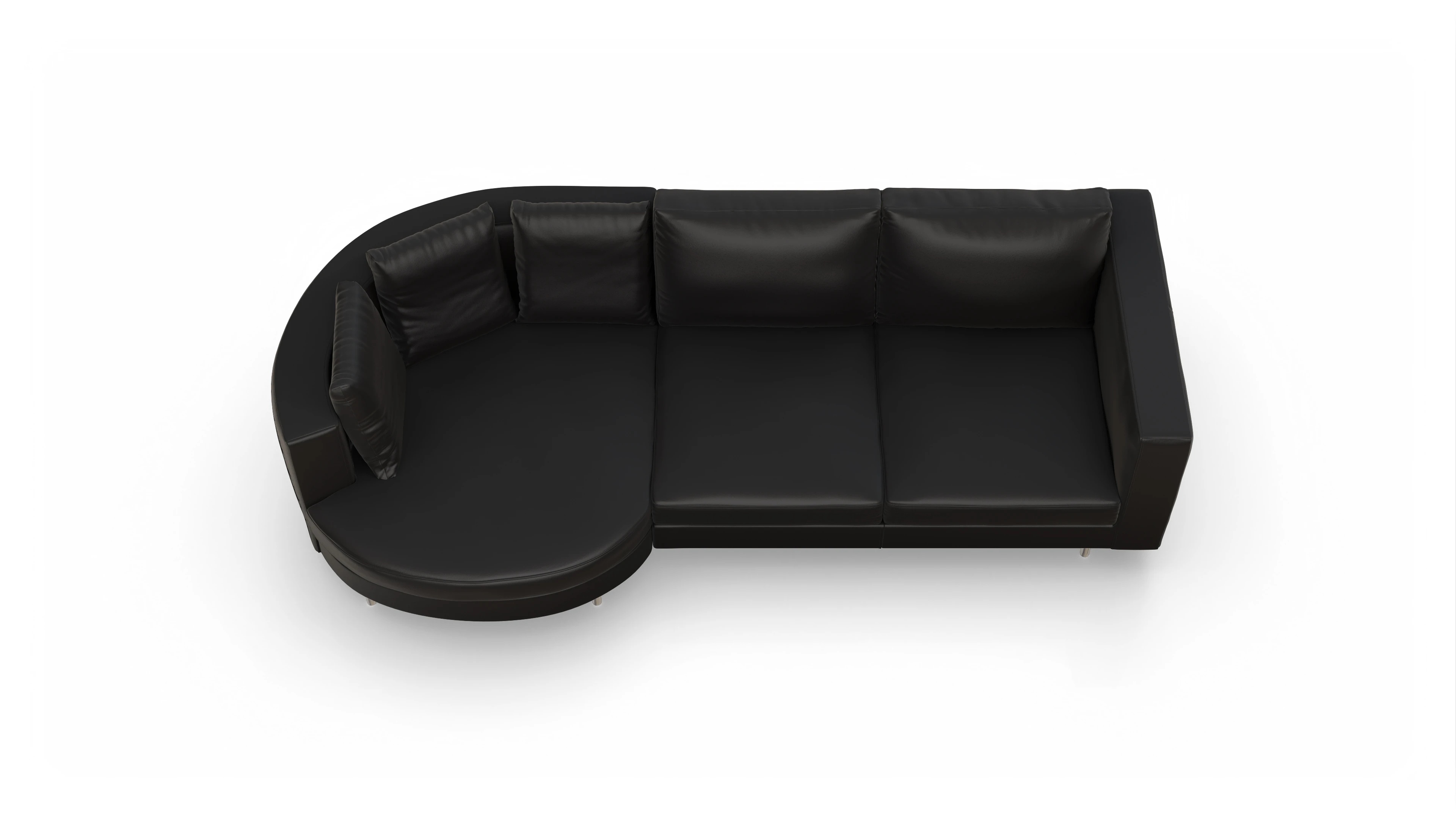 Design-Sofa Silea in Leder Ansicht des Produktes Silea Sofa mit Rec links in Leder schwarz