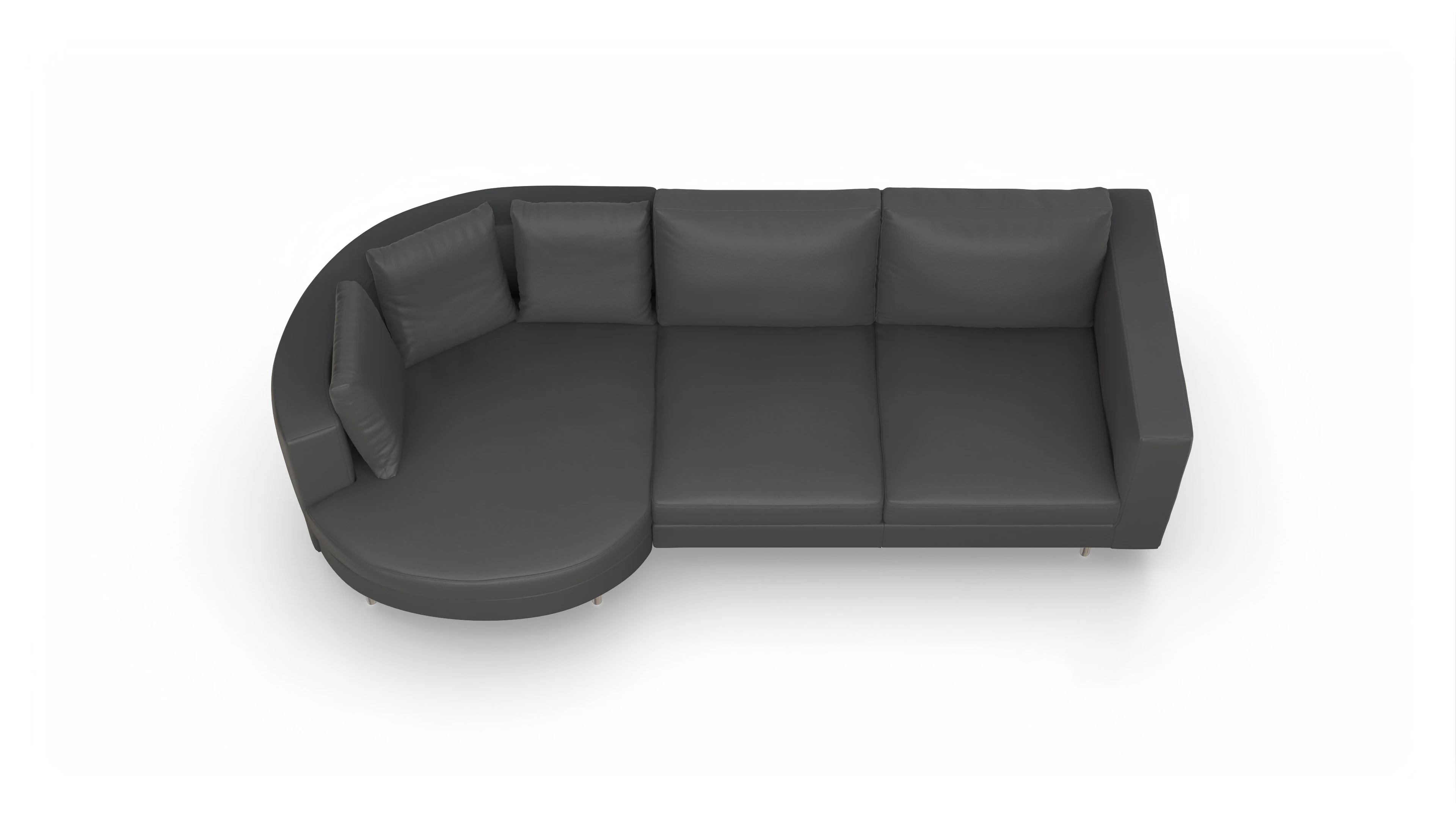 Design-Sofa Silea in Leder Ansicht des Produktes Silea Sofa mit Rec links in Leder schwarz