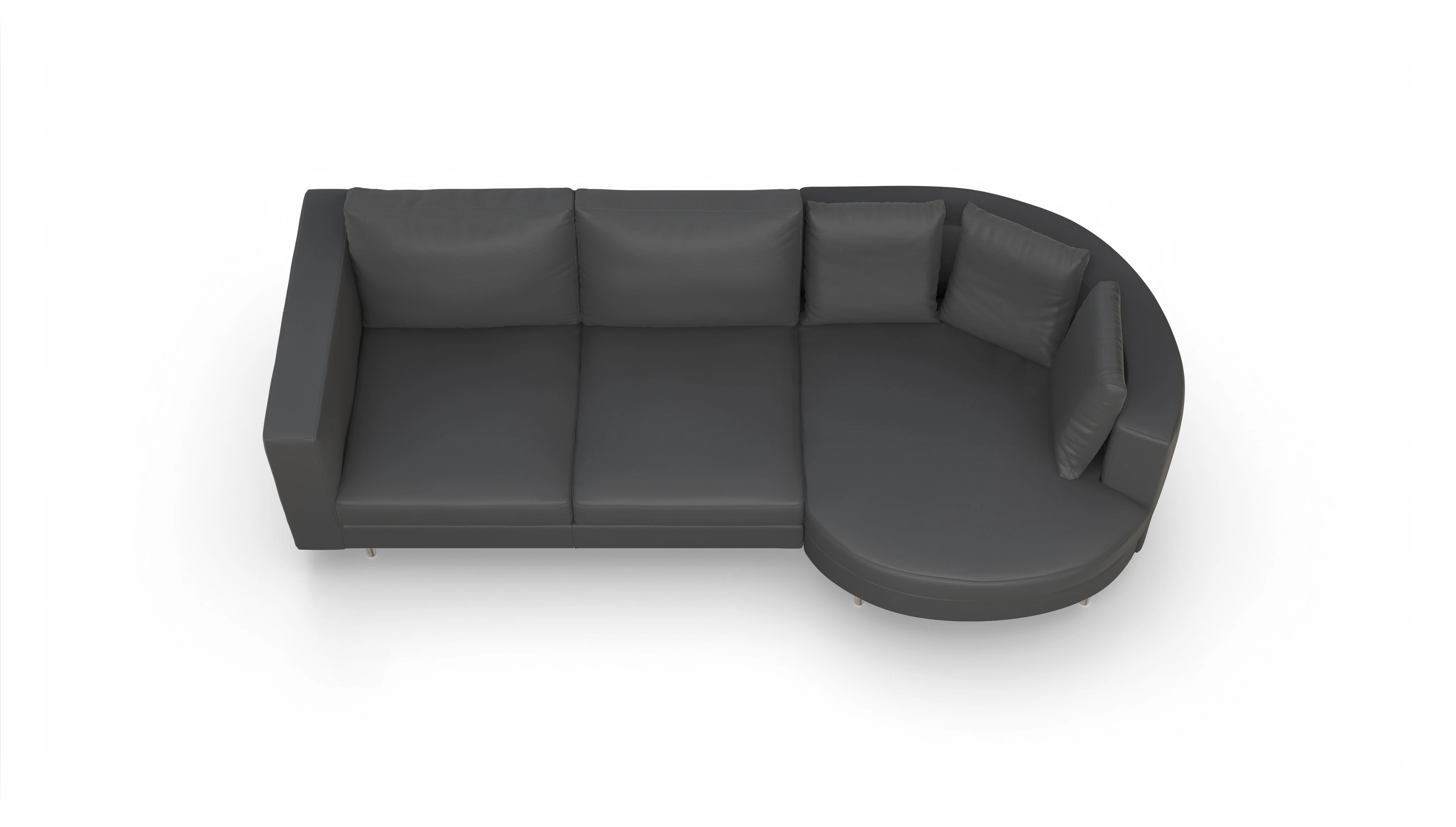 Design-Sofa Silea in Leder Ansicht des Produktes Silea Sofa mit Rec rechts in Leder schwarz