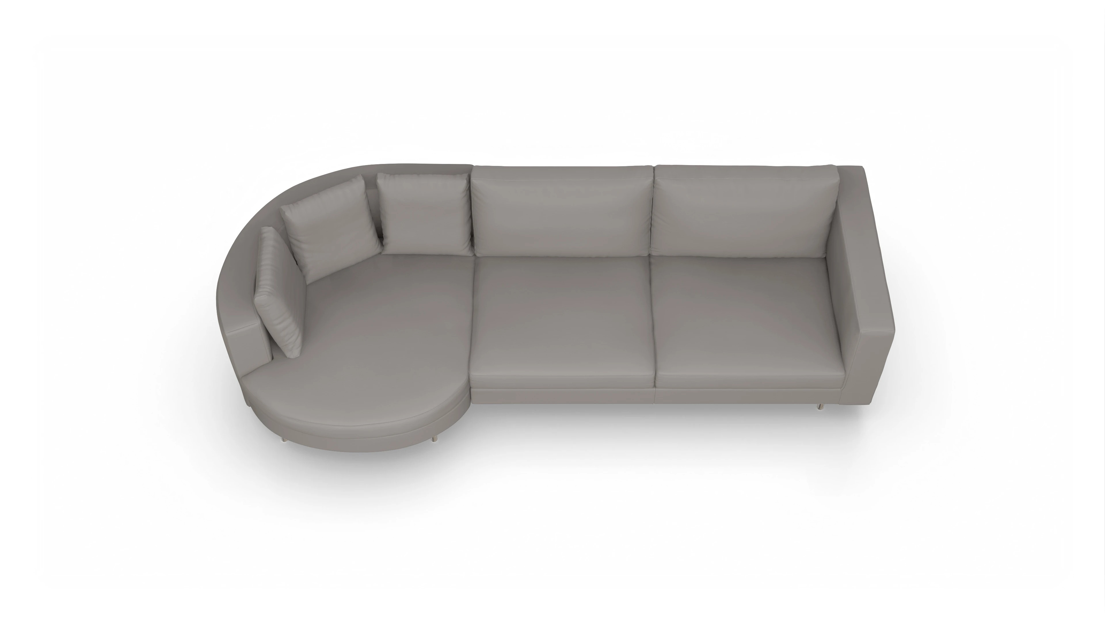 Design-Sofa Silea in Leder Ansicht des Produktes Silea Sofa mit Rec links in Leder grau
