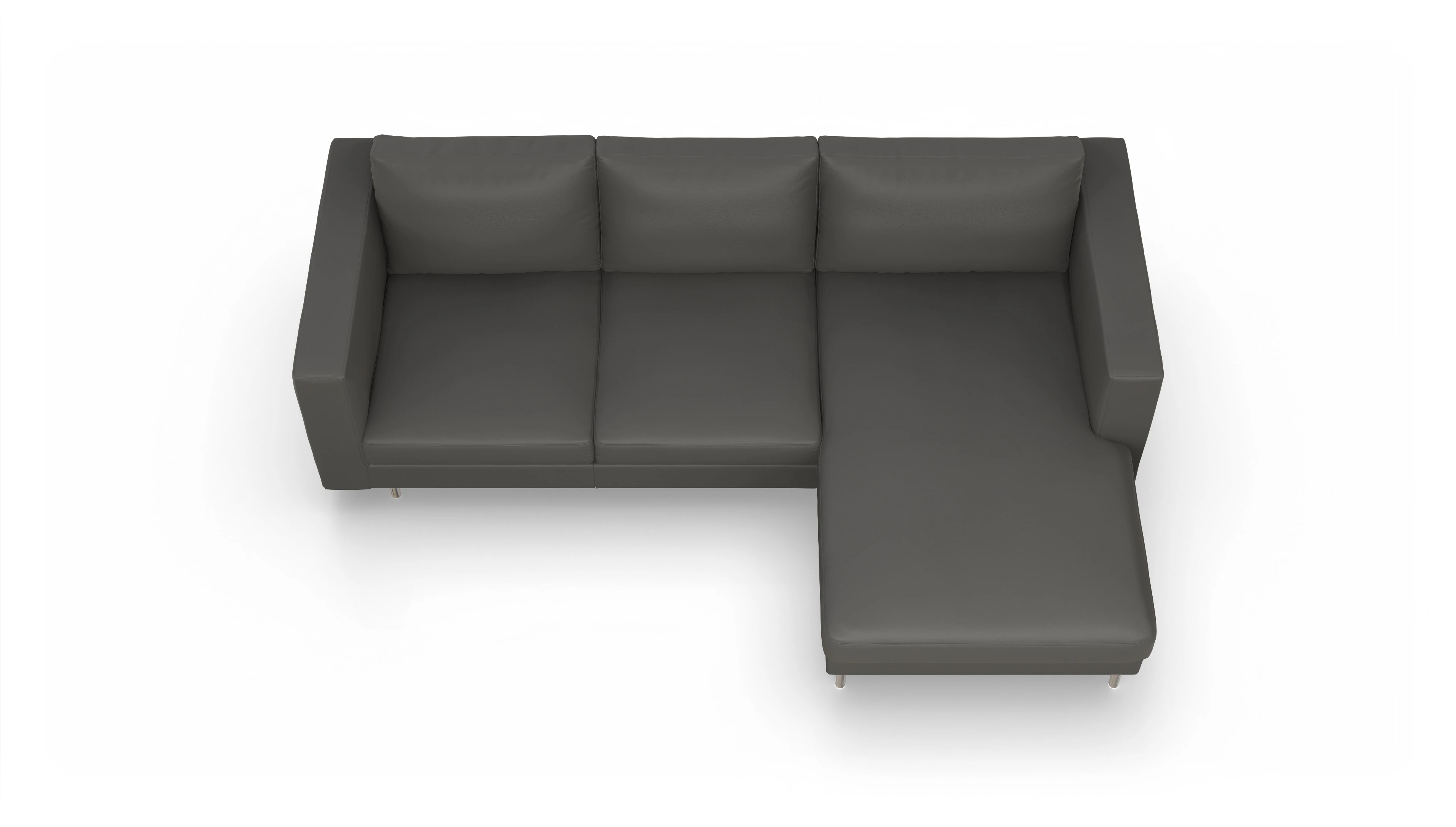 Design-Sofa Silea in Leder Ansicht des Produktes Silea Sofa mit Rec rechts in Leder grau
