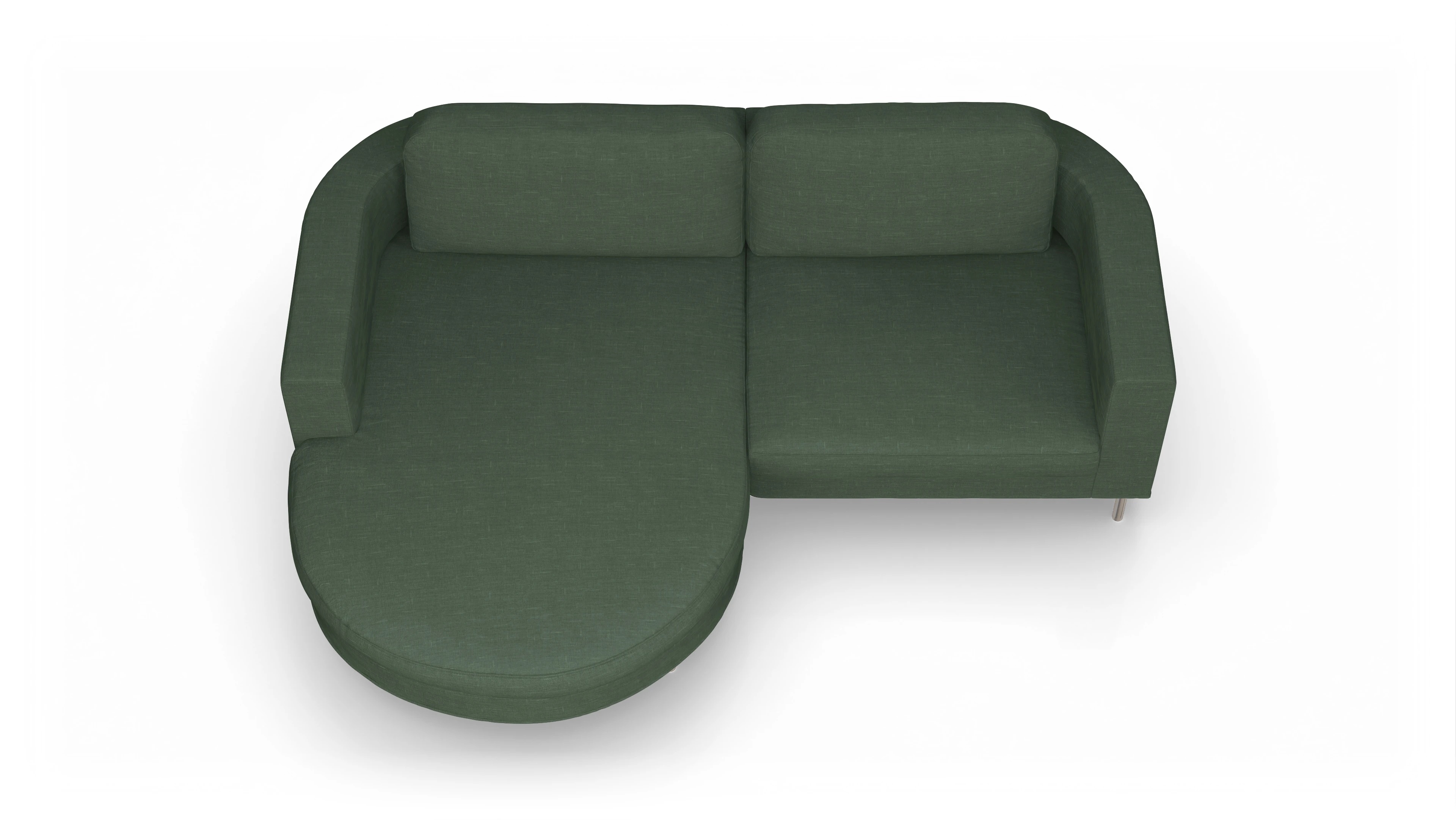 Designer-Stoffsofa Girando Ansicht des Produktes Girando Sofa mit Rec links in Stoff grün