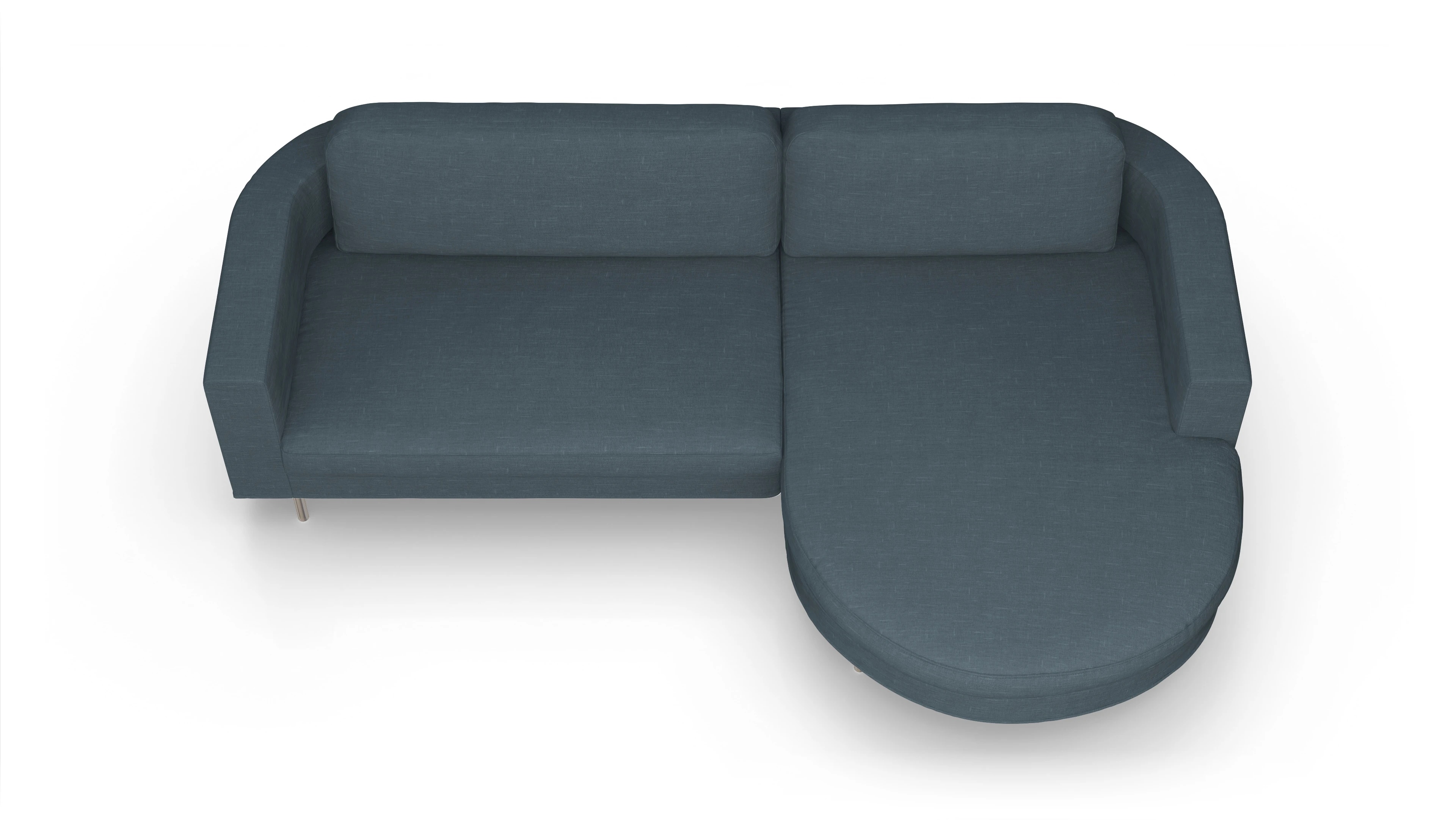 Designer-Stoffsofa Girando Ansicht des Produktes Girando Sofa mit Rec rechts in Stoff blau