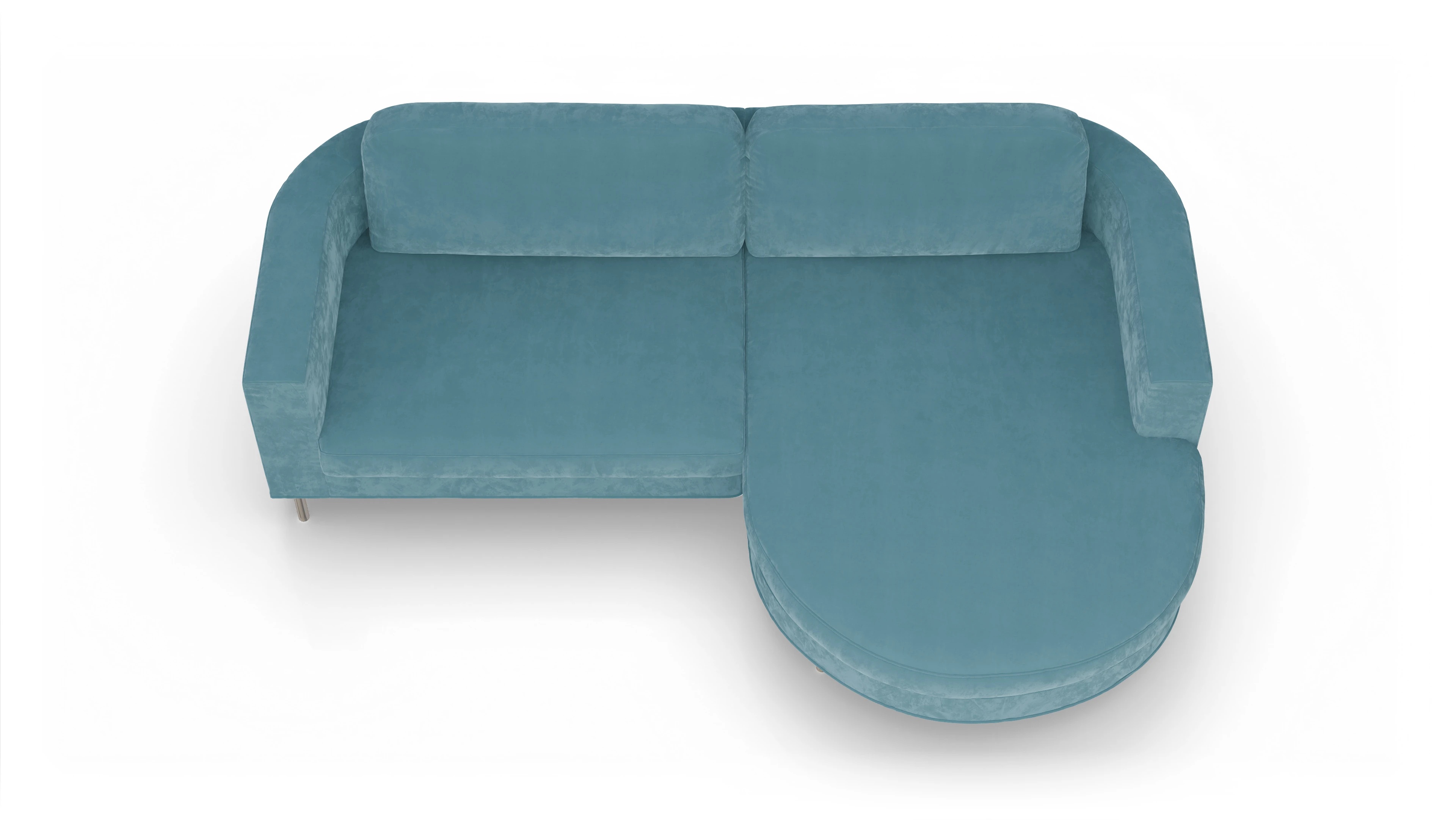 Designer-Stoffsofa Girando Ansicht des Produktes Girando Sofa mit Rec rechts in Samt blau