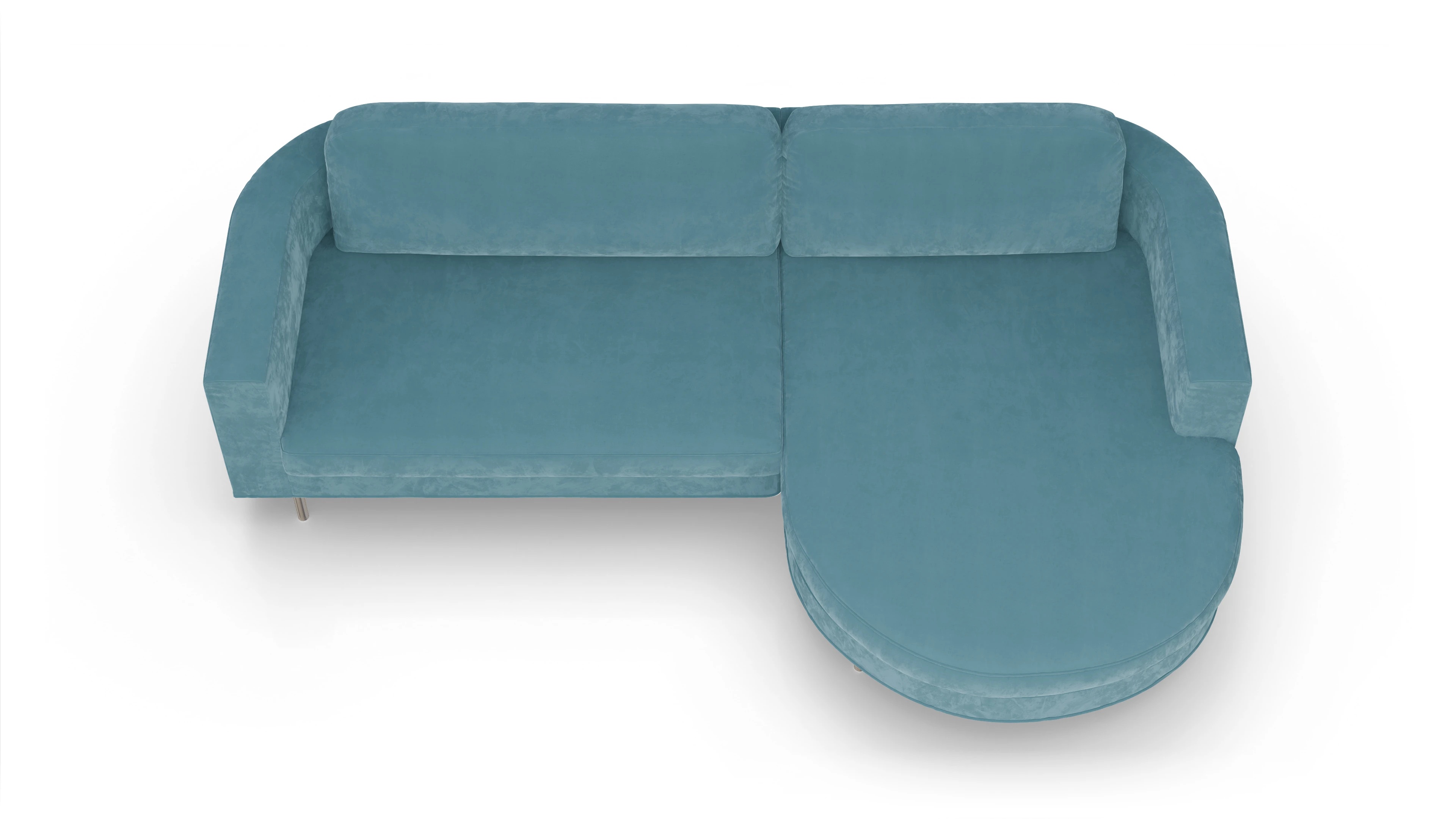 Designer-Stoffsofa Girando Ansicht des Produktes Girando Sofa mit Rec rechts in Samt blau