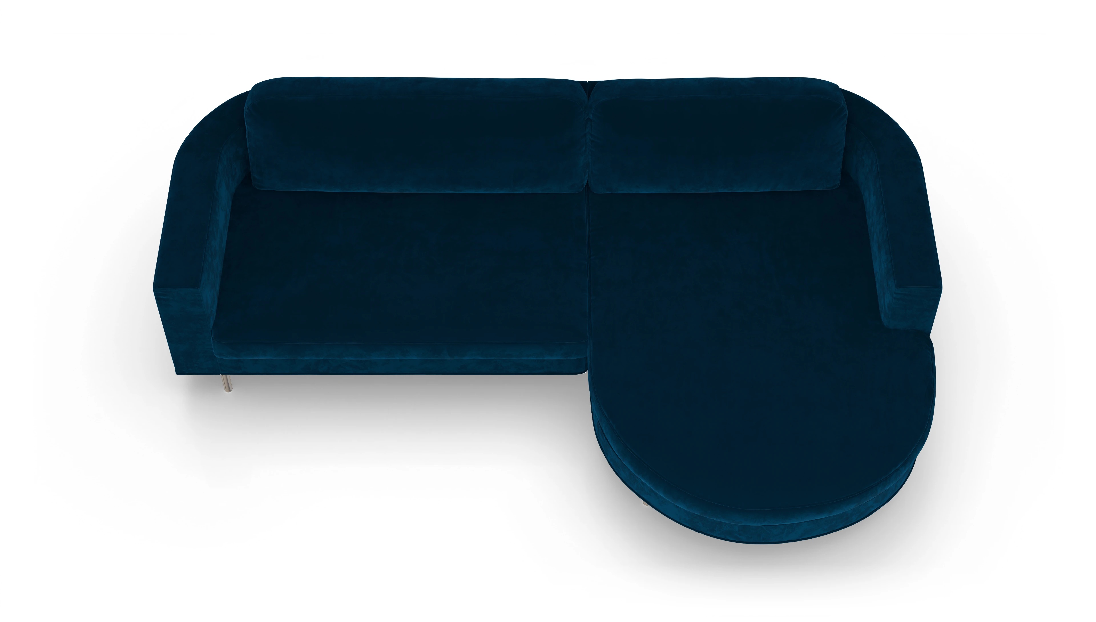 Designer-Stoffsofa Girando Ansicht des Produktes Girando Sofa mit Rec rechts in Samt blau