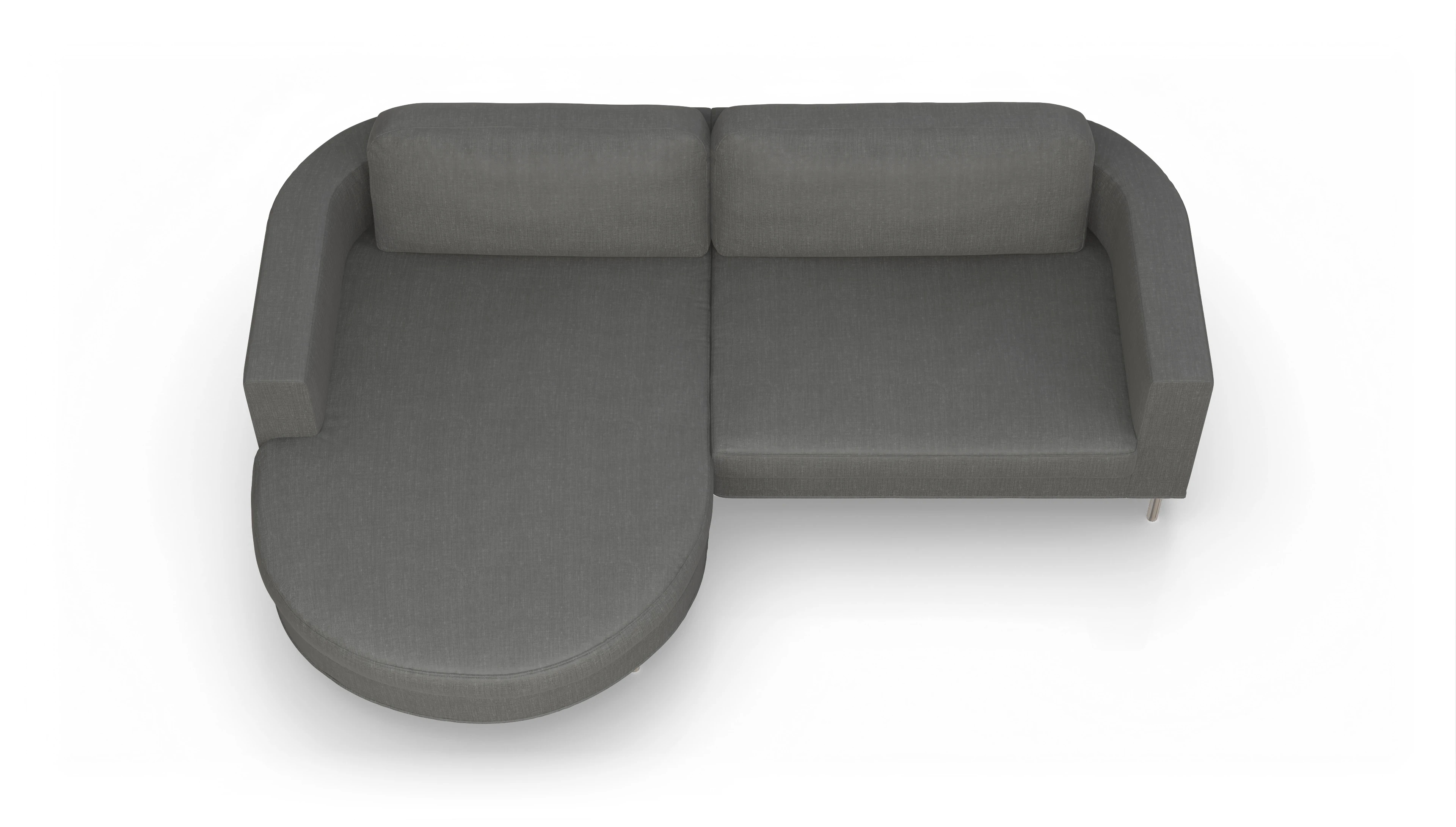 Designer-Stoffsofa Girando Ansicht des Produktes Girando Sofa mit Rec links in Stoff grau