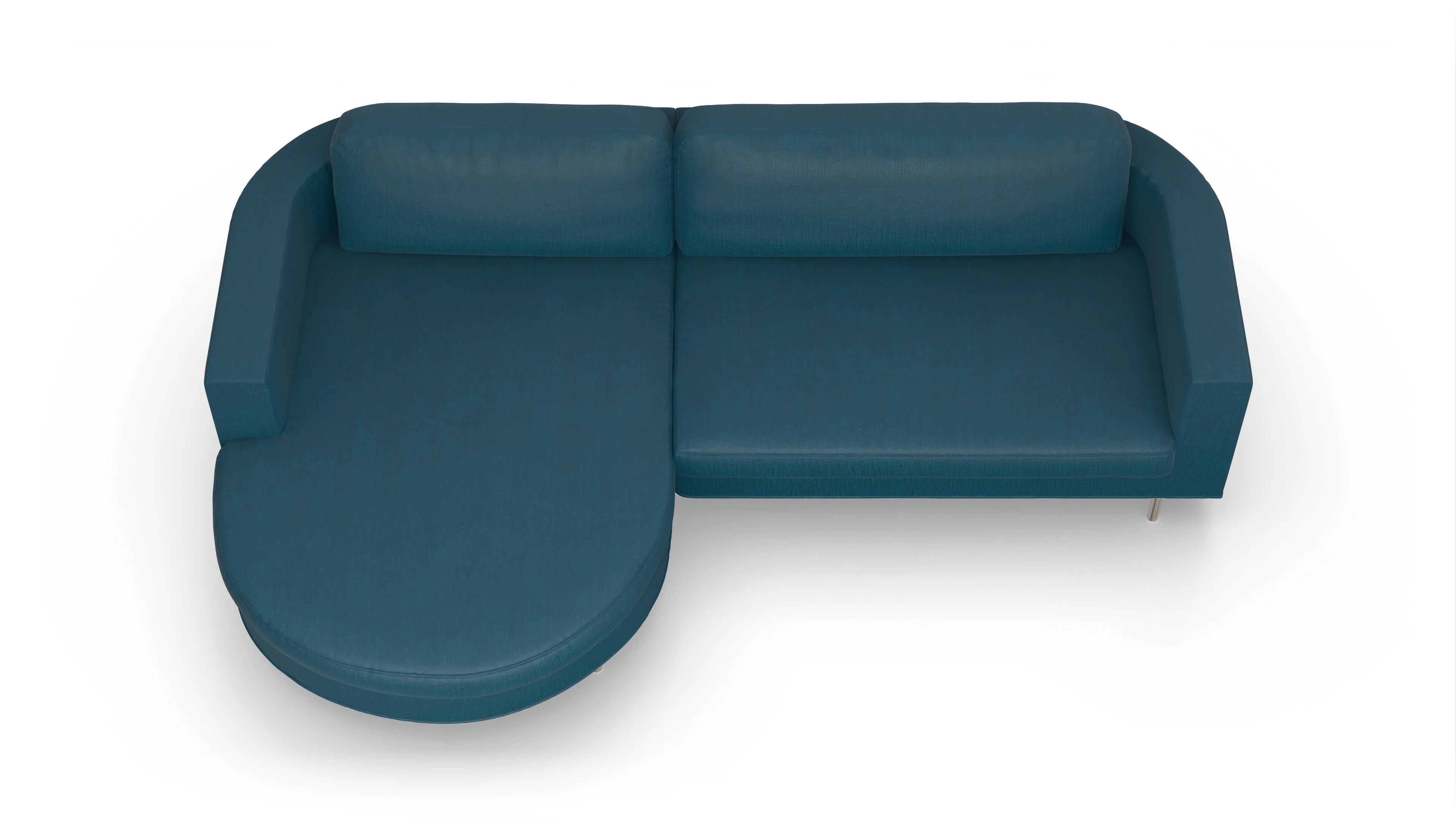 Designer-Stoffsofa Girando Ansicht des Produktes Girando Sofa mit Rec links in Stoff blau