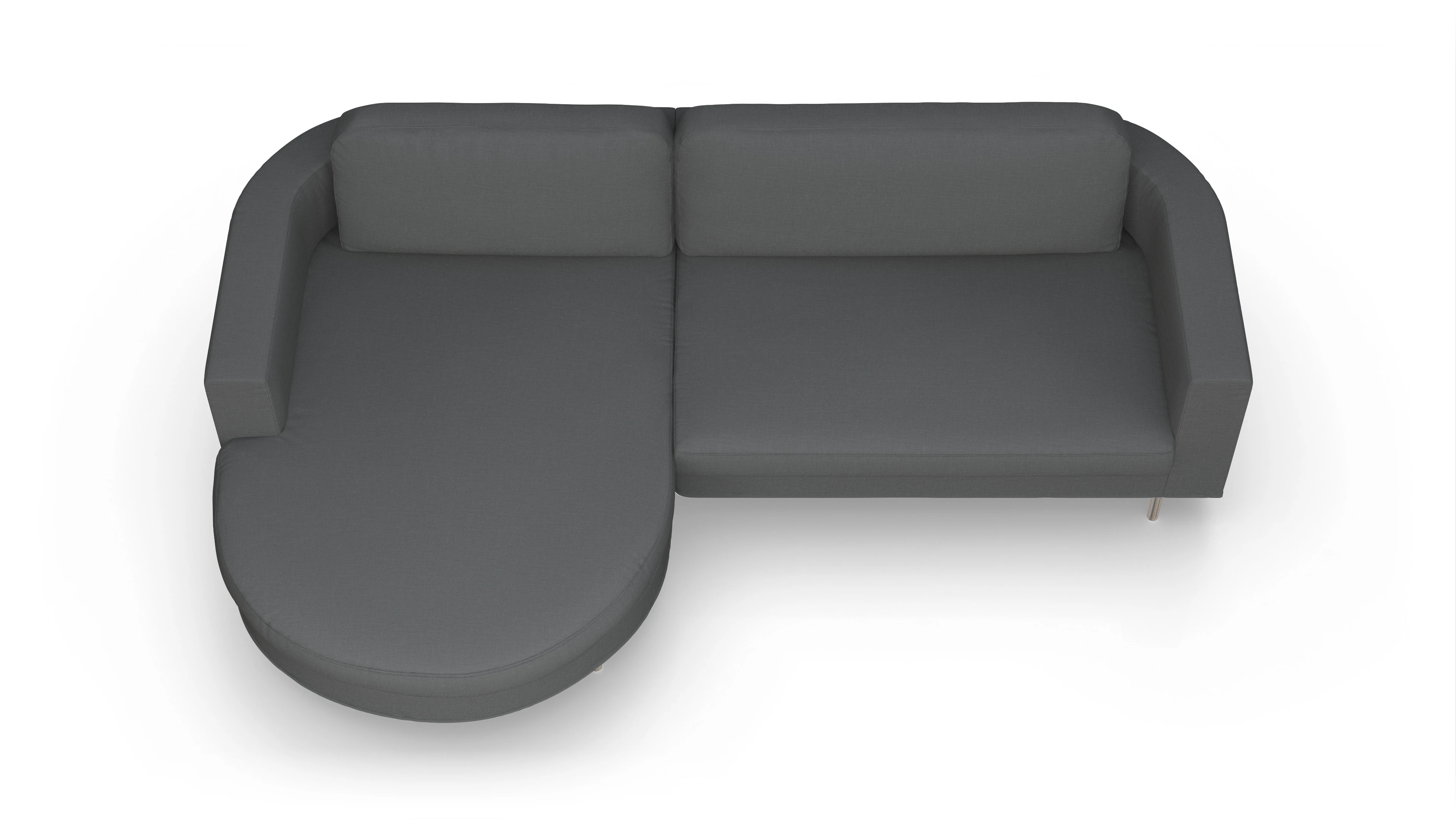 Designer-Stoffsofa Girando Ansicht des Produktes Girando Sofa mit Rec links in Stoff grau
