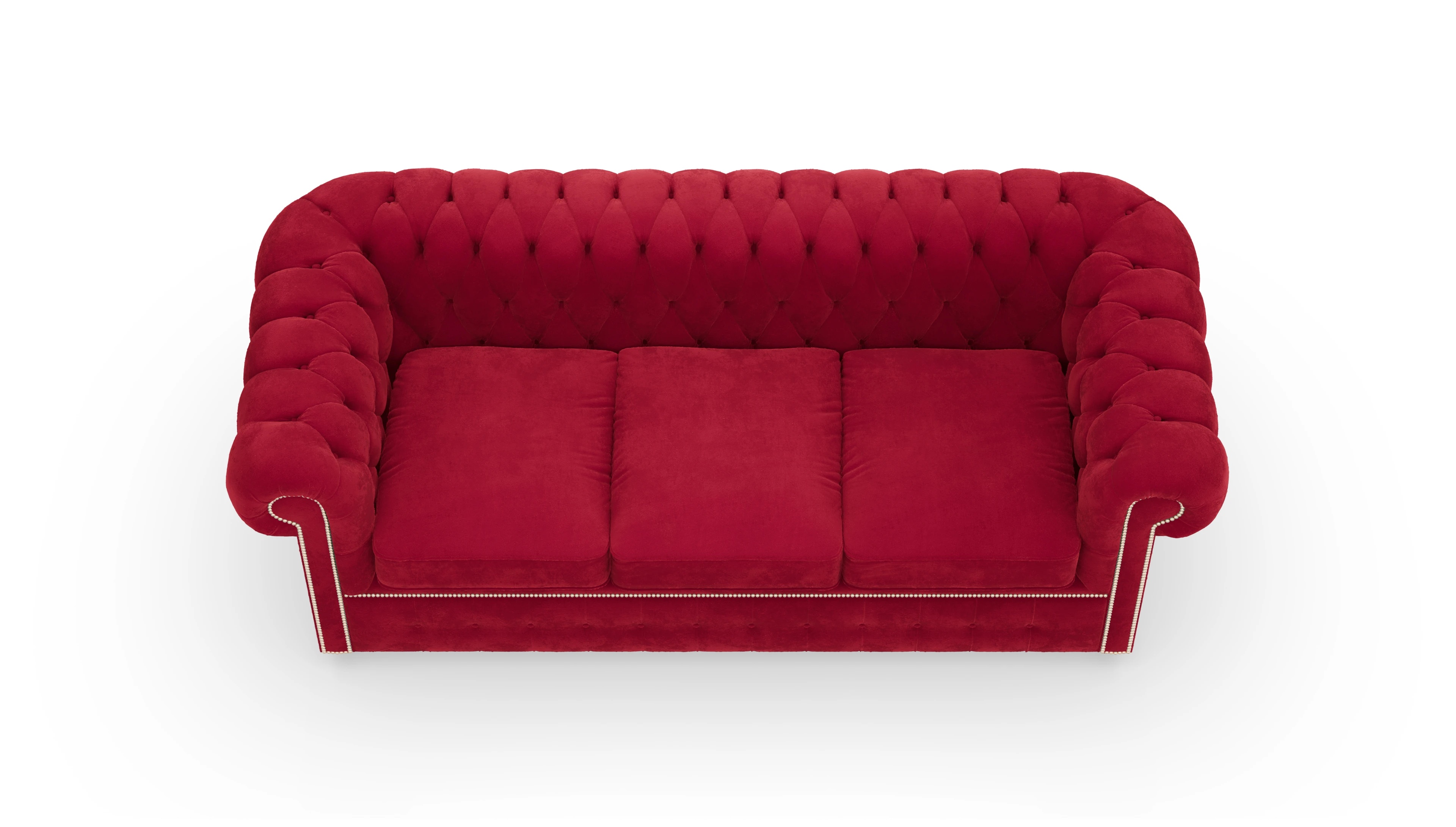 Samtschlafsofa Devon im Chesterfield-Stil Ansicht des Produktes Devon 3-Sitzer in Samt rot