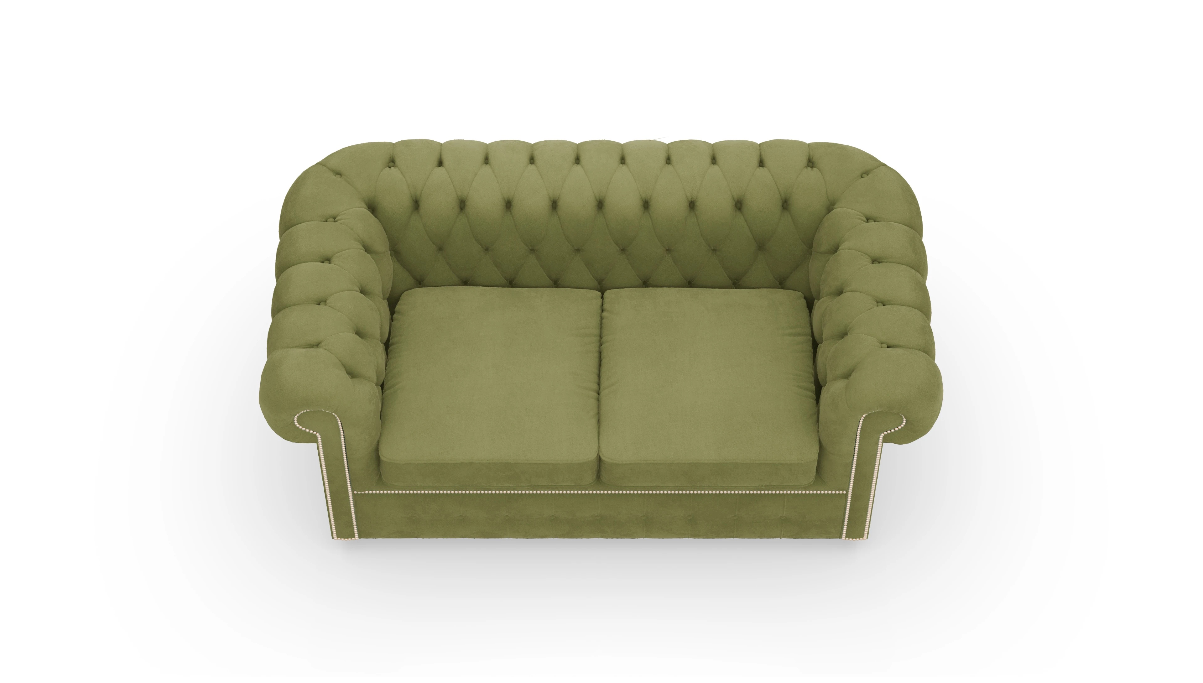 Samtschlafsofa Devon im Chesterfield-Stil Ansicht des Produktes Devon 2-Sitzer in Samt grün