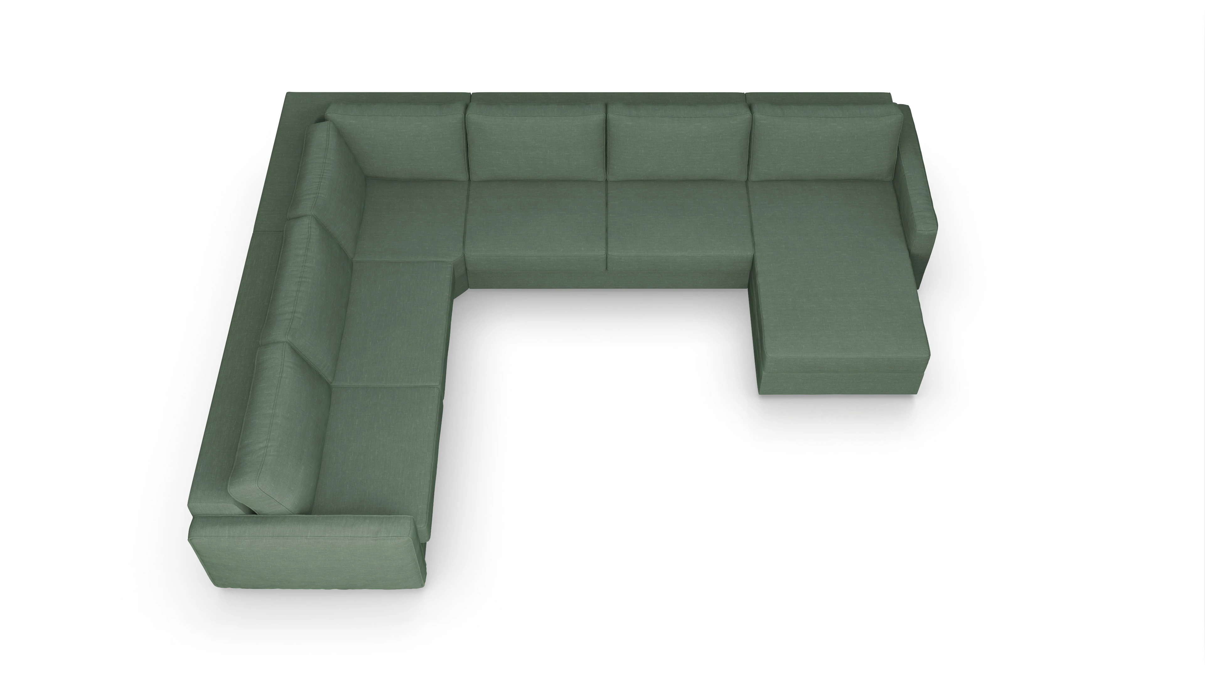 Design-Couch Ferali Ansicht des Produktes Ferali U-Form links in Stoff grün