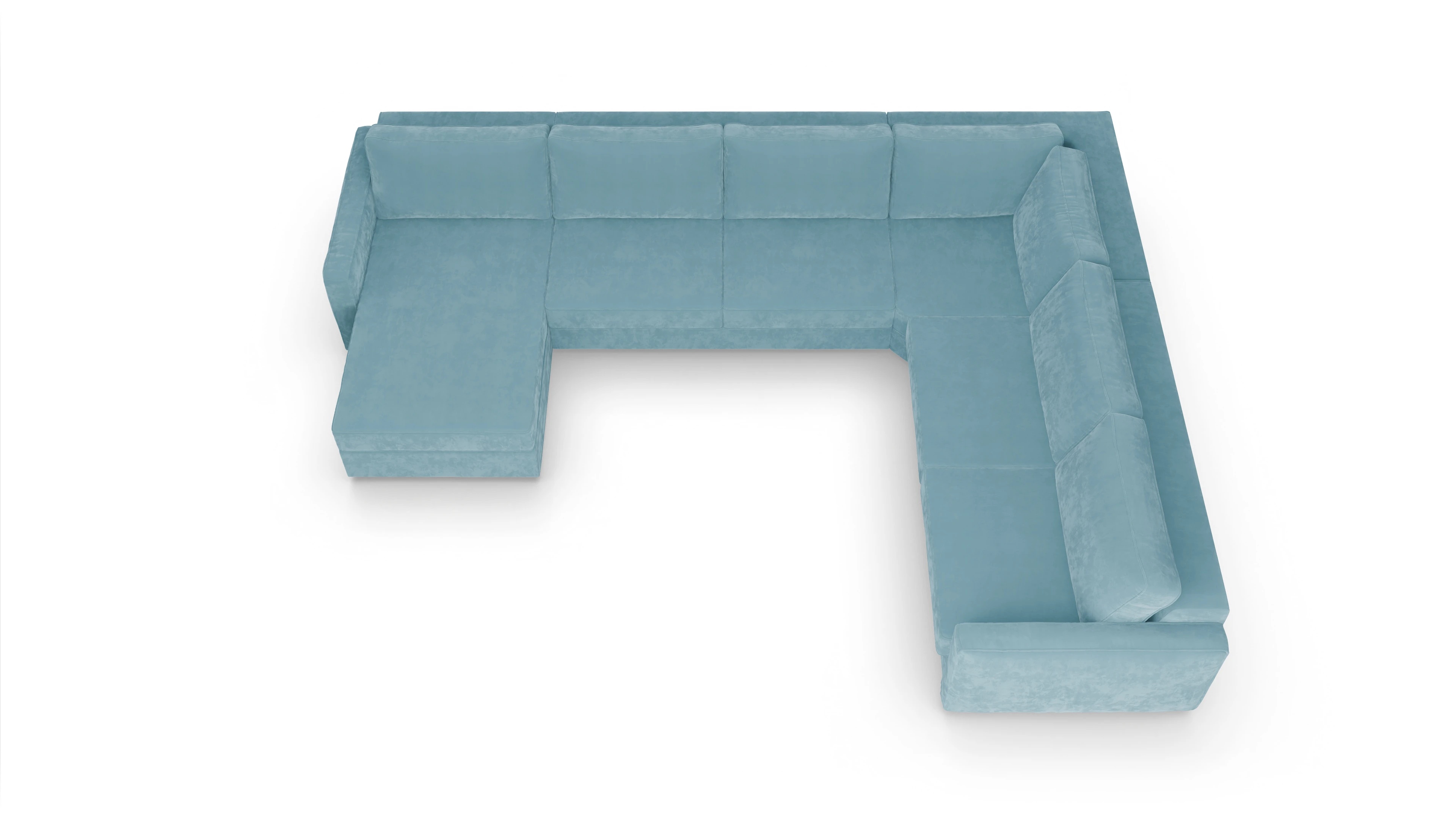 Design-Couch Ferali Ansicht des Produktes Ferali U-Form rechts in Samt blau