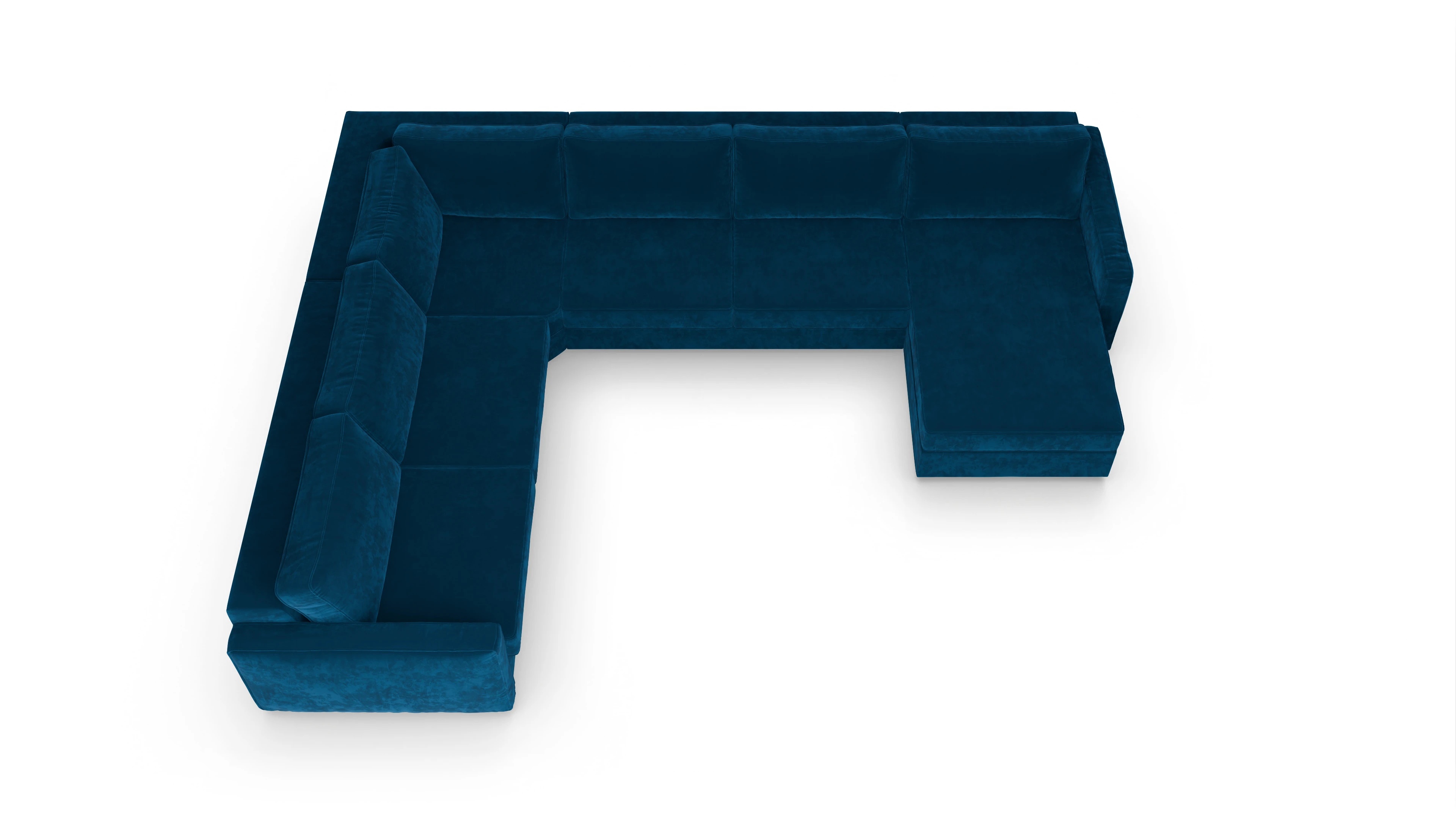 Design-Couch Ferali Ansicht des Produktes Ferali U-Form links in Samt blau