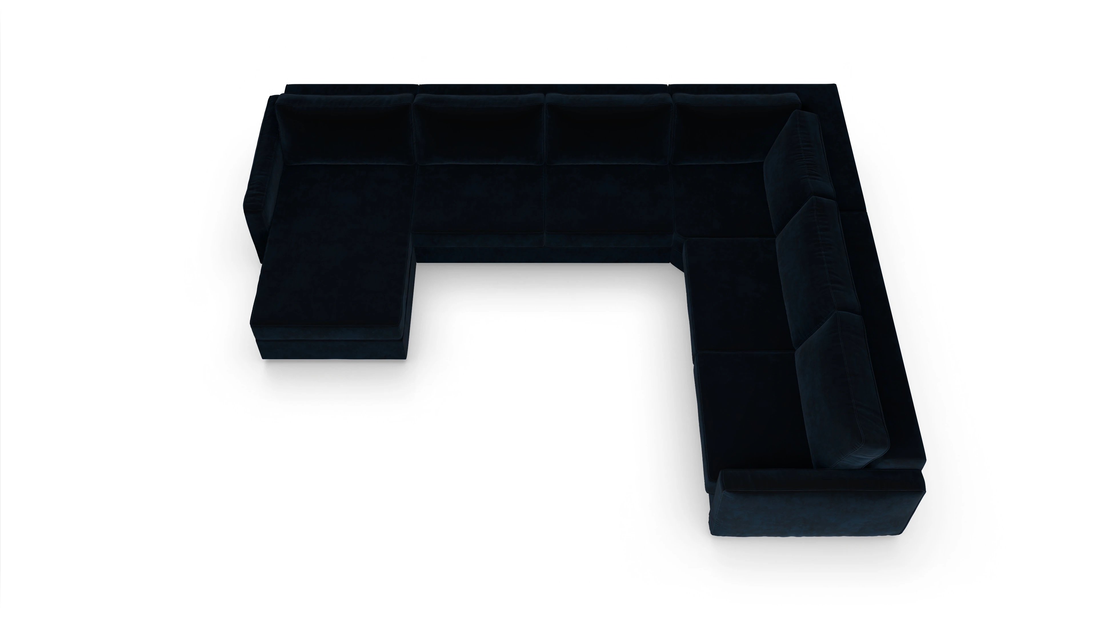 Design-Couch Ferali Ansicht des Produktes Ferali U-Form rechts in Samt blau