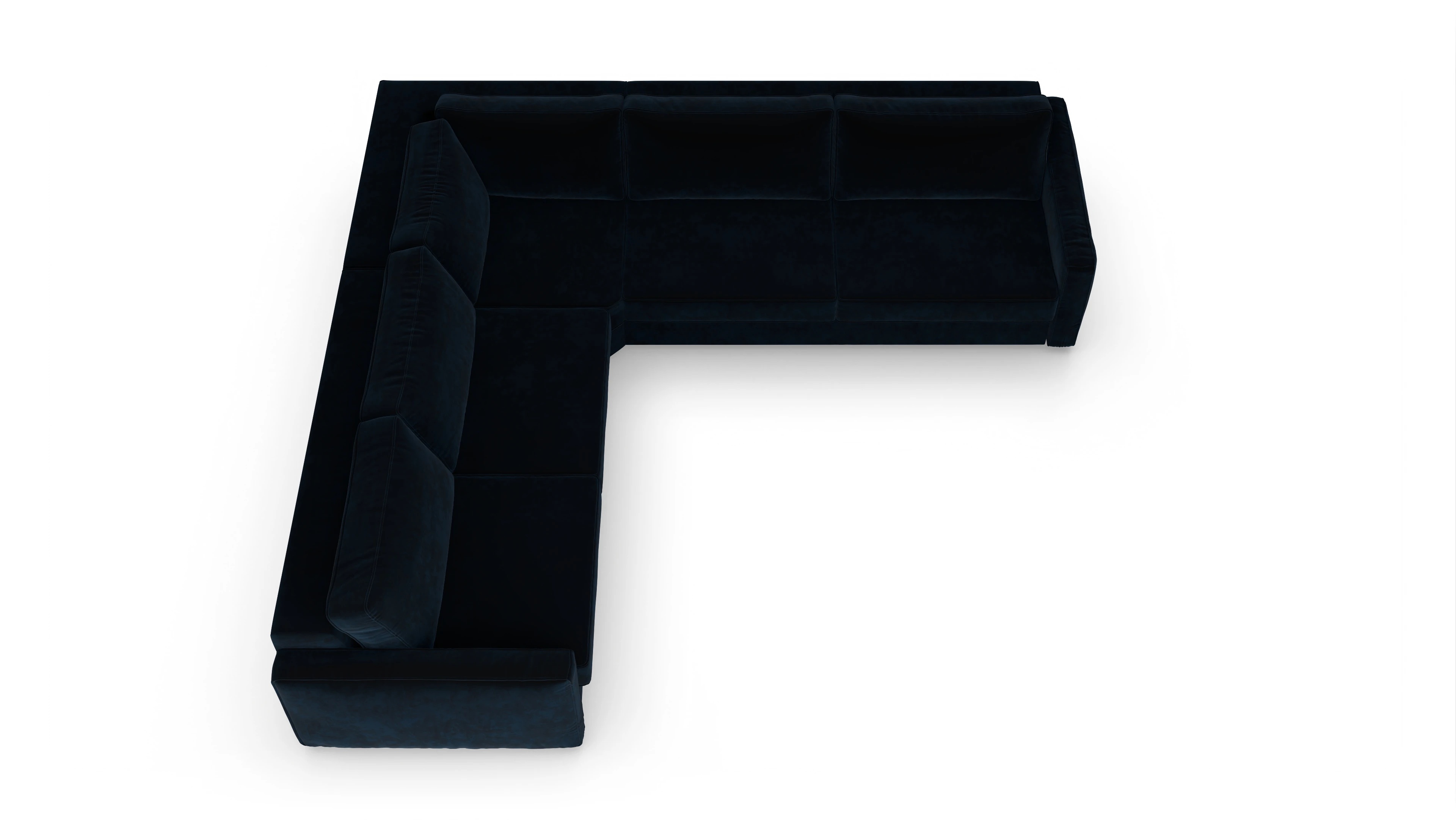 Design-Couch Ferali Ansicht des Produktes Ferali Ecksofa Links in Samt blau