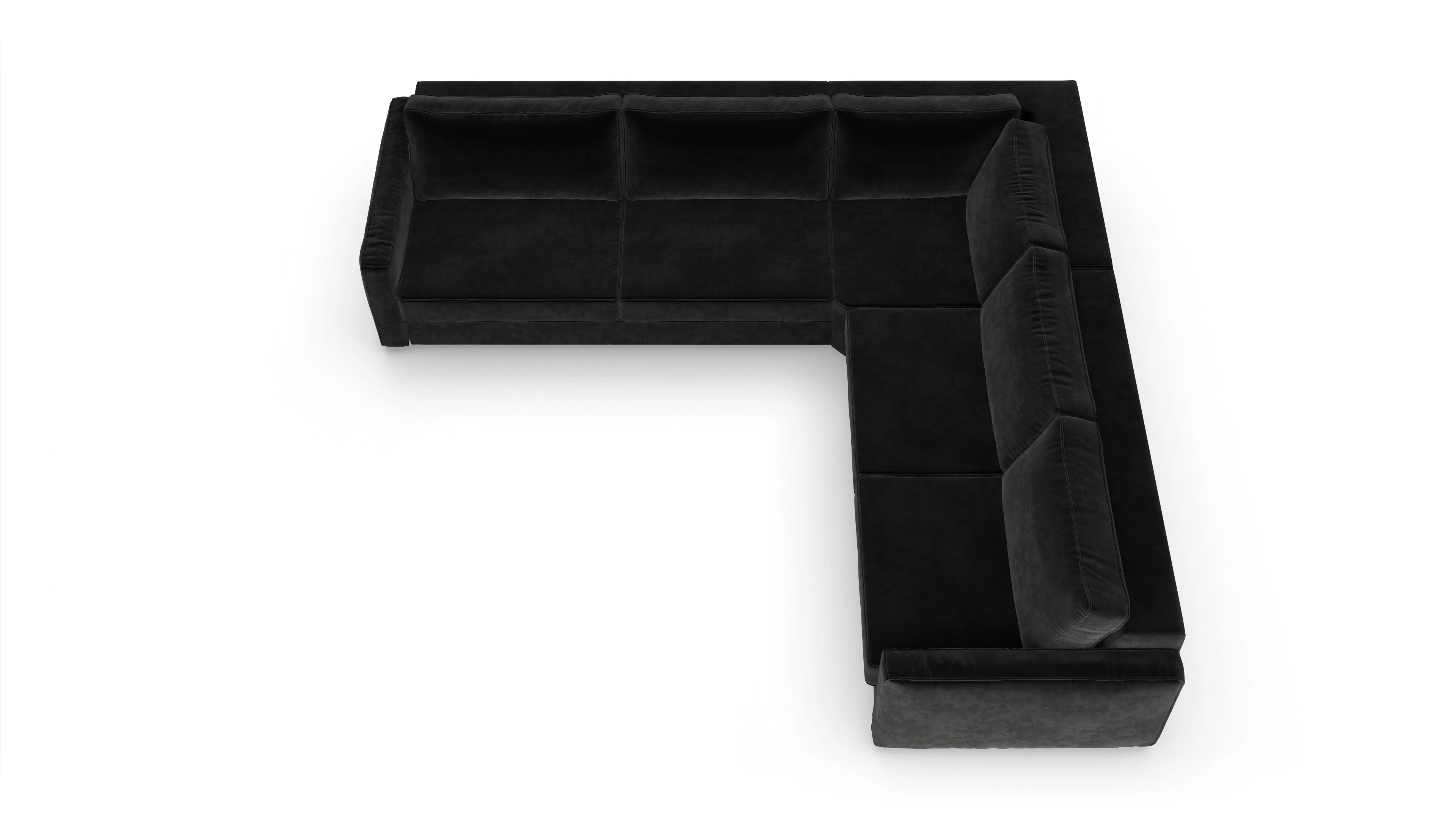 Design-Couch Ferali Ansicht des Produktes Ferali Ecksofa Rechts in Samt schwarz