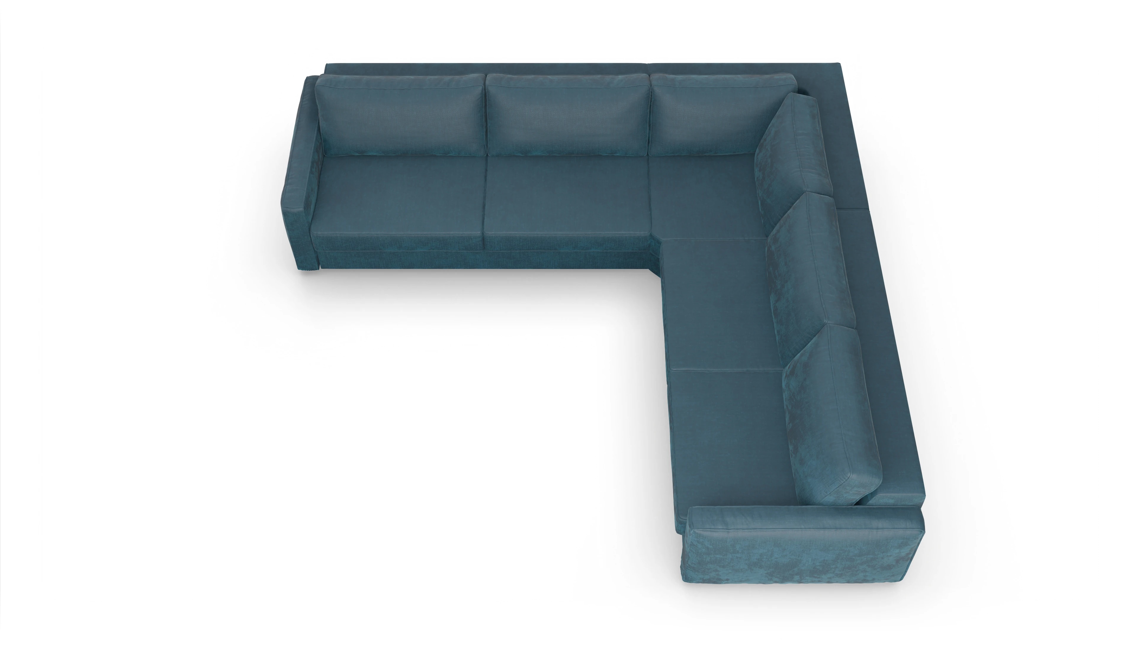 Design-Couch Ferali Ansicht des Produktes Ferali Ecksofa Rechts in Stoff blau