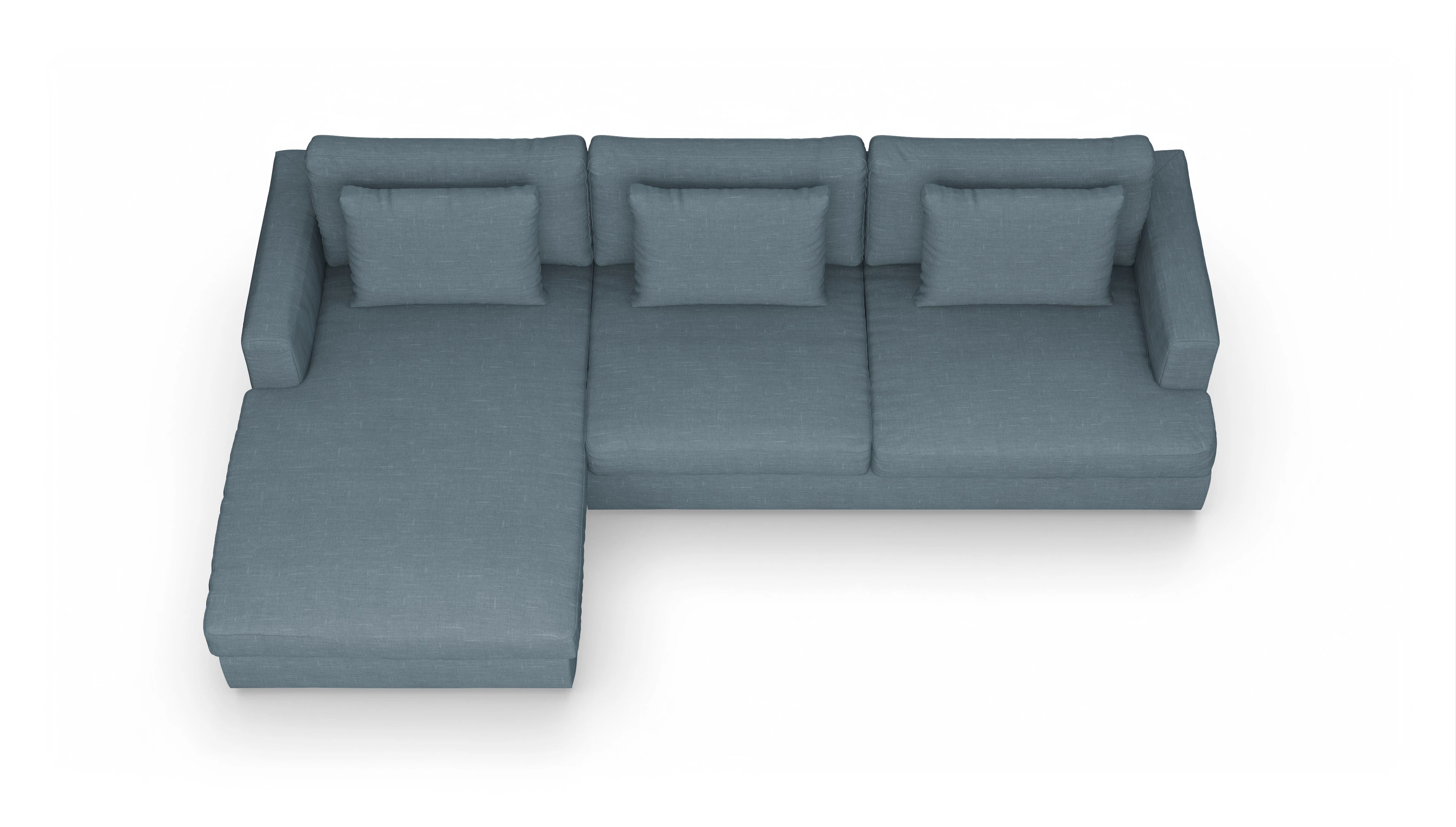 Schlafsofa Sospiri Ansicht des Produktes Sospiri Sofa mit Rec links in Stoff blau