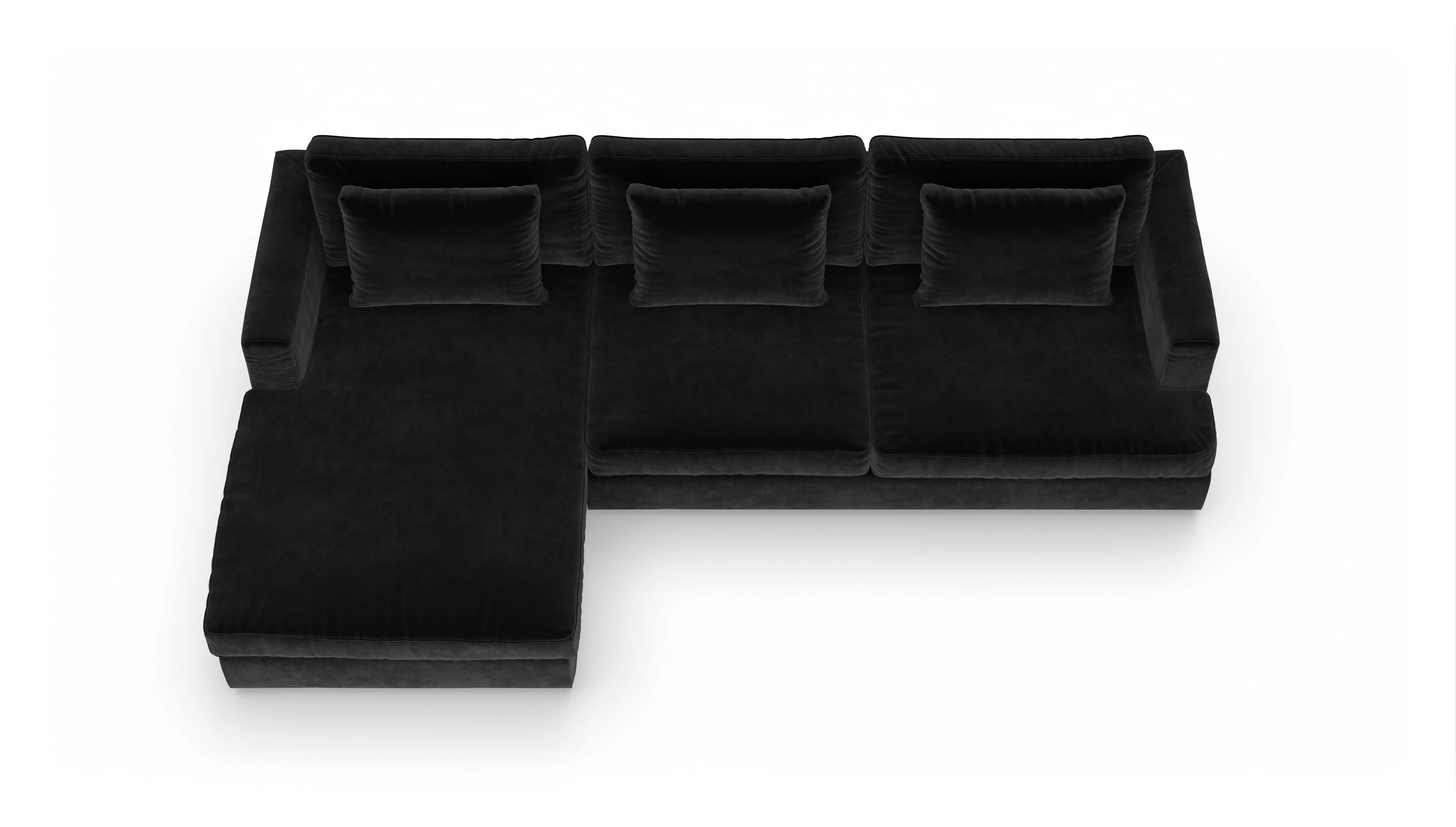 Schlafsofa Sospiri Ansicht des Produktes Sospiri Sofa mit Rec links in Samt schwarz