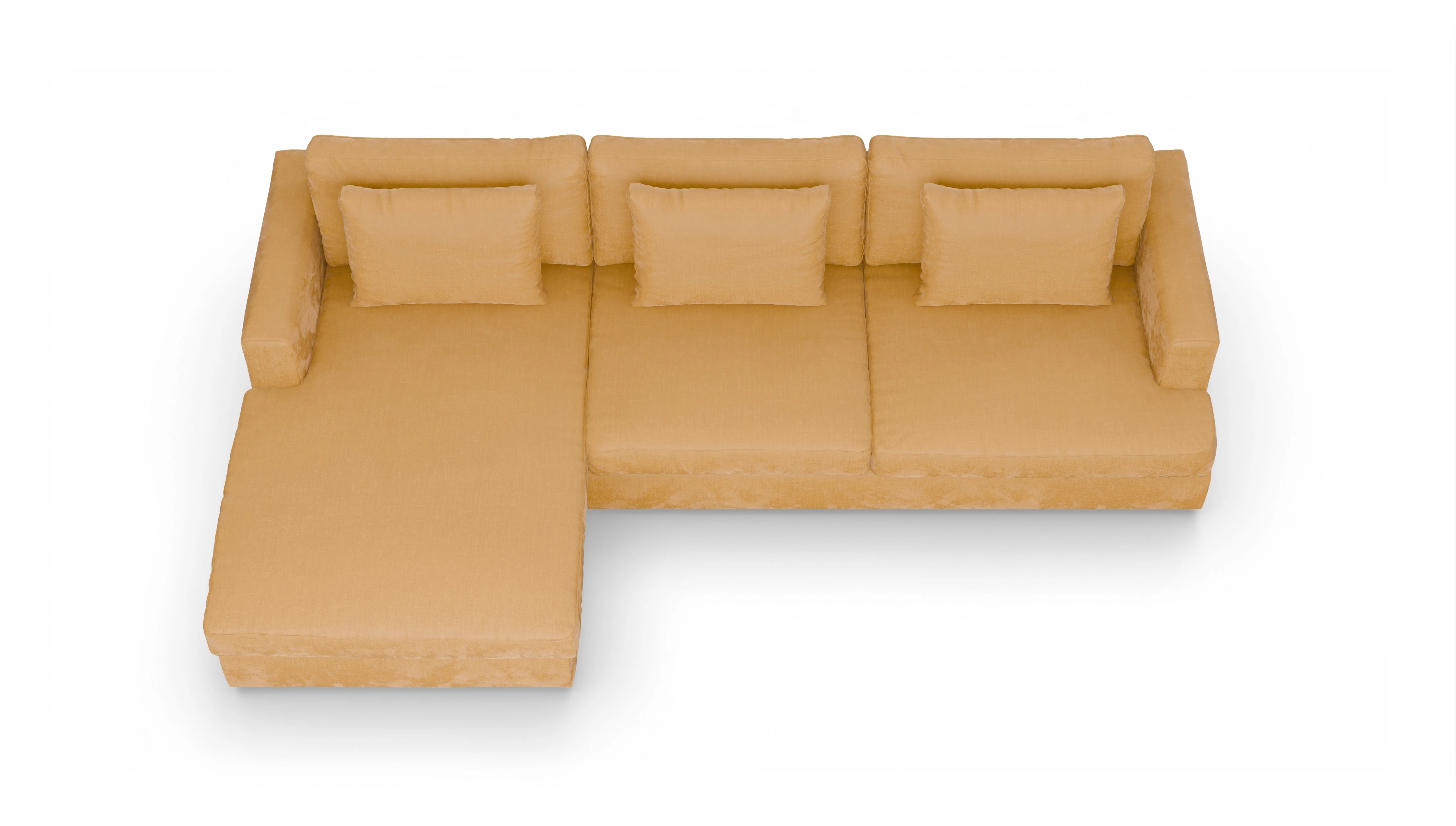Schlafsofa Sospiri Ansicht des Produktes Sospiri Sofa mit Rec links in Stoff gelb
