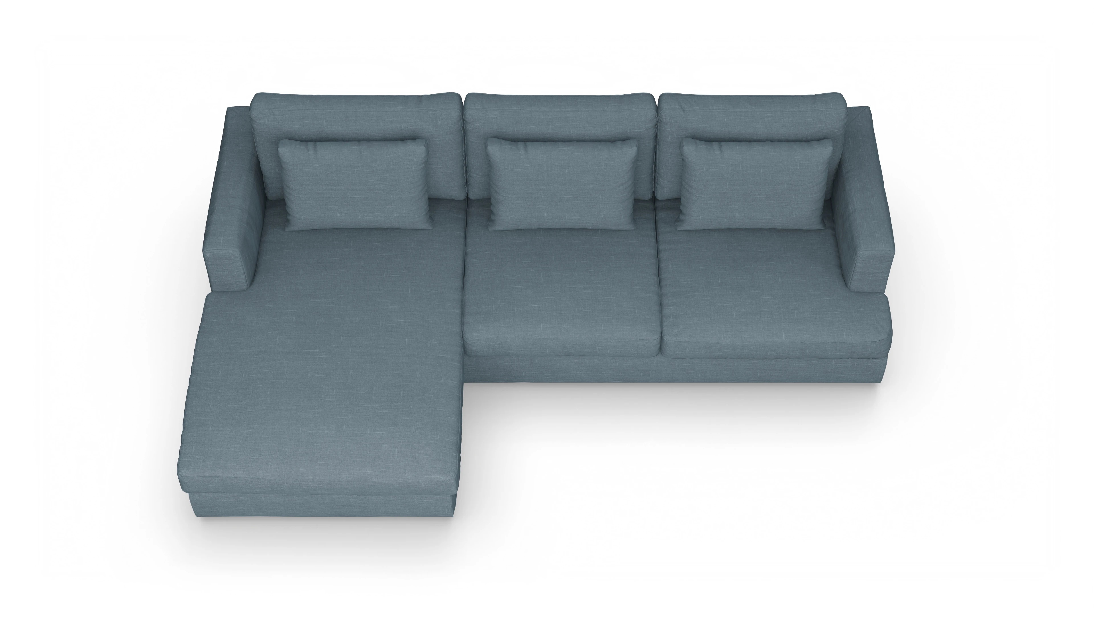 Stoffsofa Sospiri Ansicht des Produktes Sospiri Sofa mit Rec links in Stoff blau